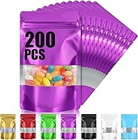 Vista 12 de 200 bolsas de Mylar de 4 x 6 pulgadas para almacenamiento de alimentos, bolsa resellable de pie con ventana mate, bolsas a prueba de olores, bolsa