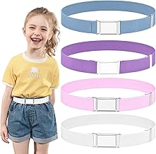 Erzekrim Lot de 4 ceintures élastiques réglables pour enfants avec boucle magnétique simple, pour garçons et filles, jean, short, robe, Rose, violet, blanc, bleu clair, keiner