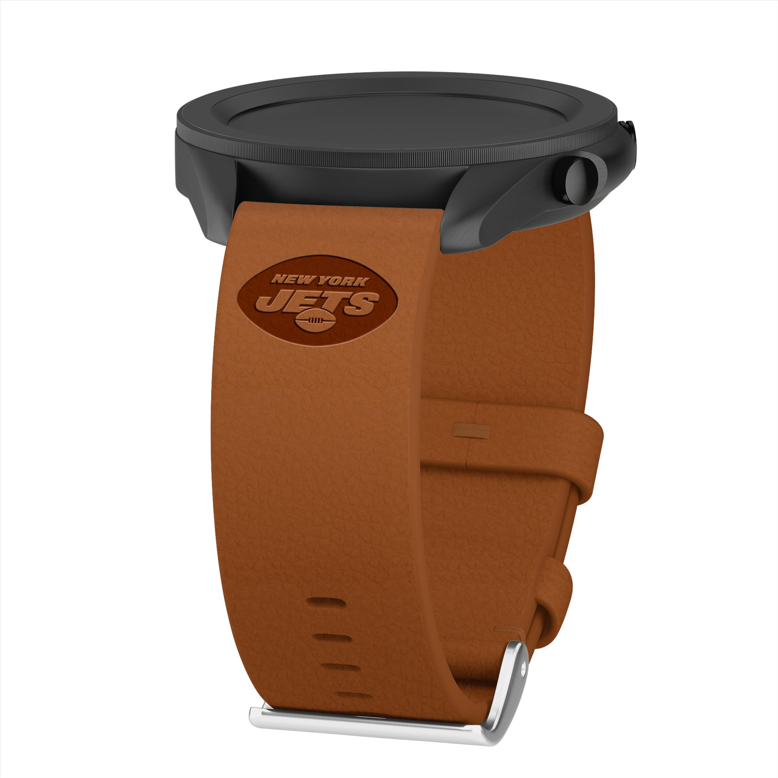 Game Time New York Jets Premium Leather Watch Band Compatible with Samsung Galaxy Watch & More (20mm Long Tan)