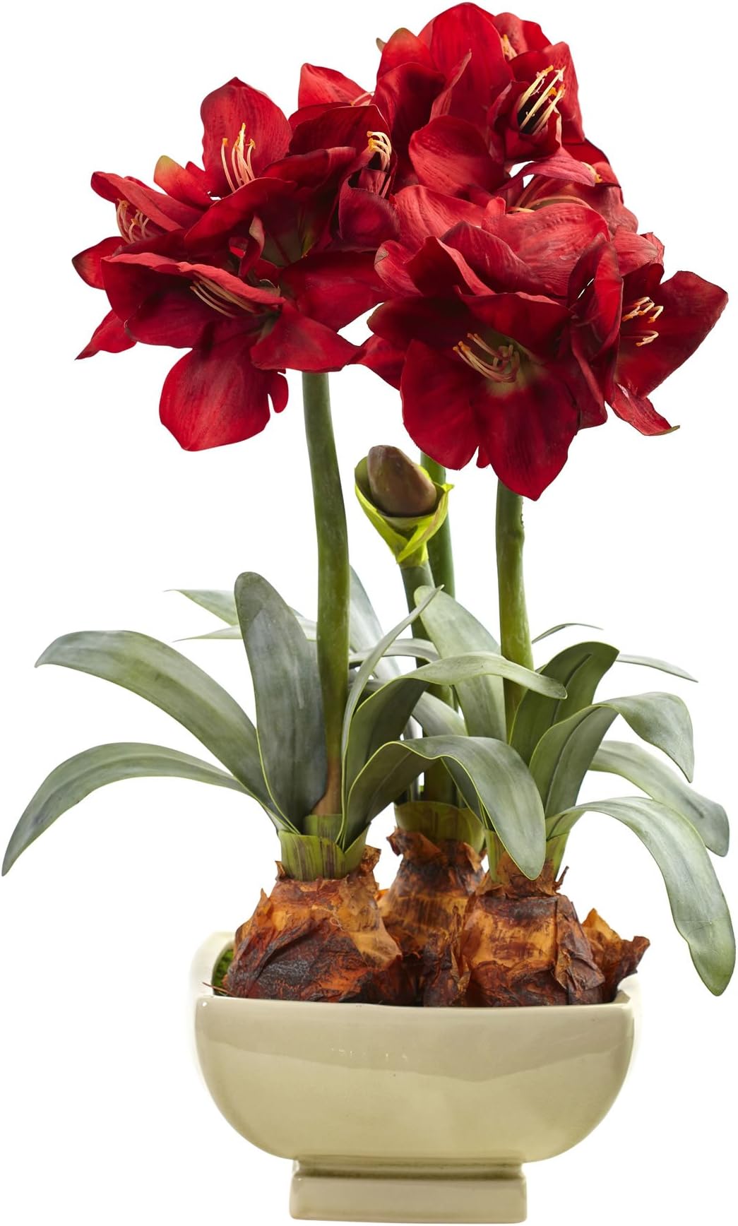 Nearly Natural Amaryllis Arrangement with Vase