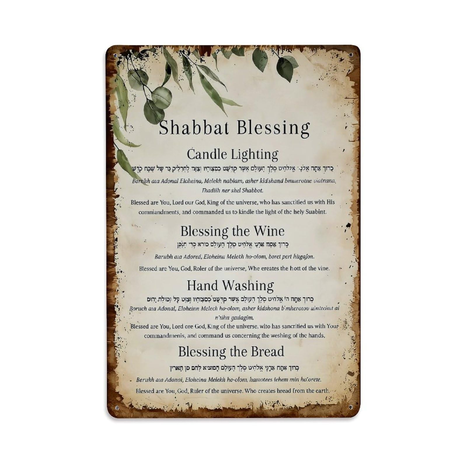 Nestemfo Vintage Shabbat Blessing Candle Lighting Tin Sign Metal Sign, Living Room,Bar, Home, Bedroom Wall Decor,Retro Metal Poster 8X12 Inches