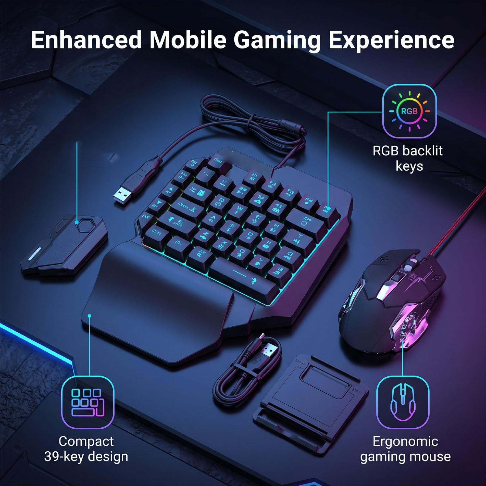 Combo Clavier et Souris de Jeu à Une Main