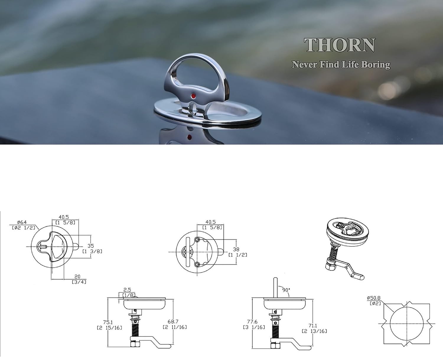 Thorn Boat Cam Latch Stainless Steel Marine Hatch Pull with Back Plate