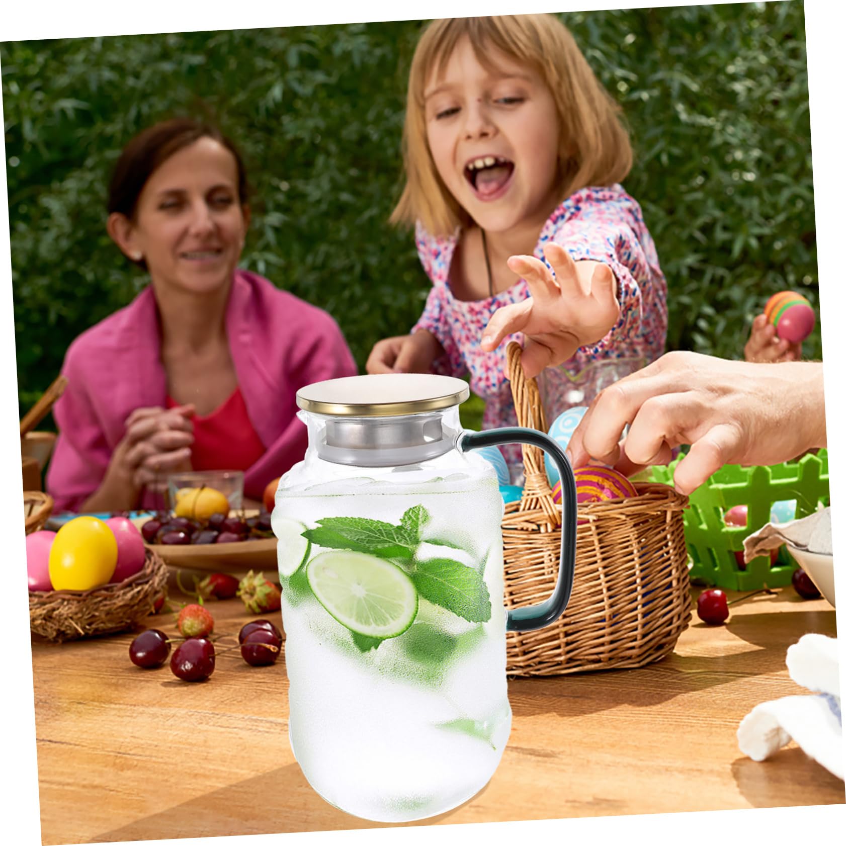 VALICLUD Jarra de Agua de Vidrio con Tapa de Madera 1,7 L Vidrio Grueso Resistente para Bebidas Frías y Calientes Uso Doméstico Familiar