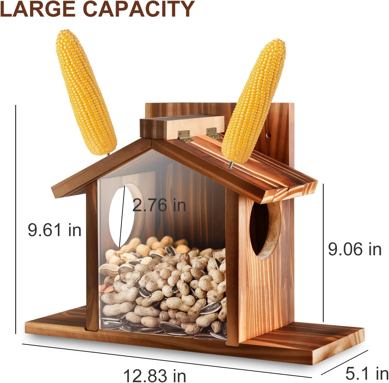 Squirrel Feeders for Outside, Squirrel House for Outdoor - Chipmunk Feeder, Squirrel Food for Backyard Squirrels Hold Corn & Peanuts & Corn Cob (Brown)