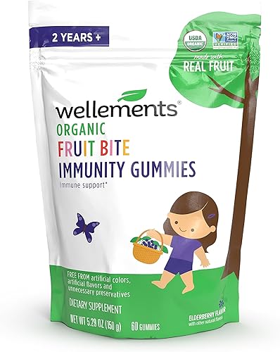 Wellements Gomitas orgánicas para mordeduras de frutas para inmunidad  Apoya la salud inmunológica de los niños*  para niños y niños pequeños