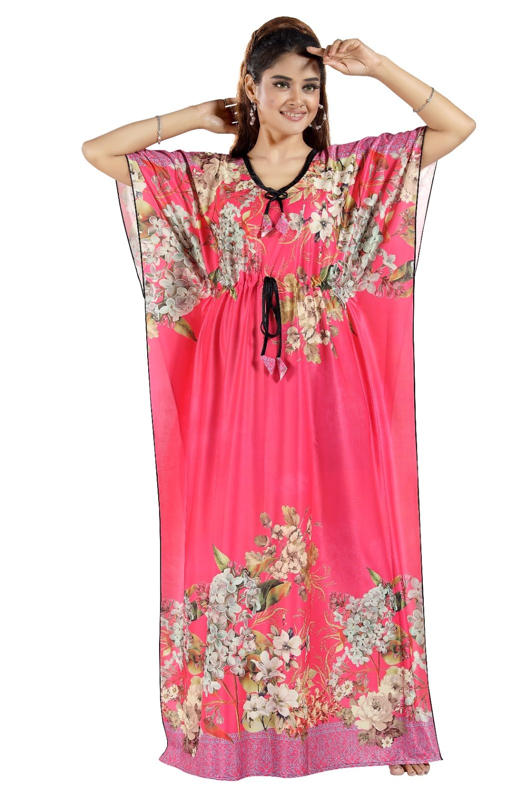 Women's- Kaftan/Nighty/Maxi/Gown/Nightdress/Nightwear Serena Fabric- V-Neck Floral Print-Blue-image-21