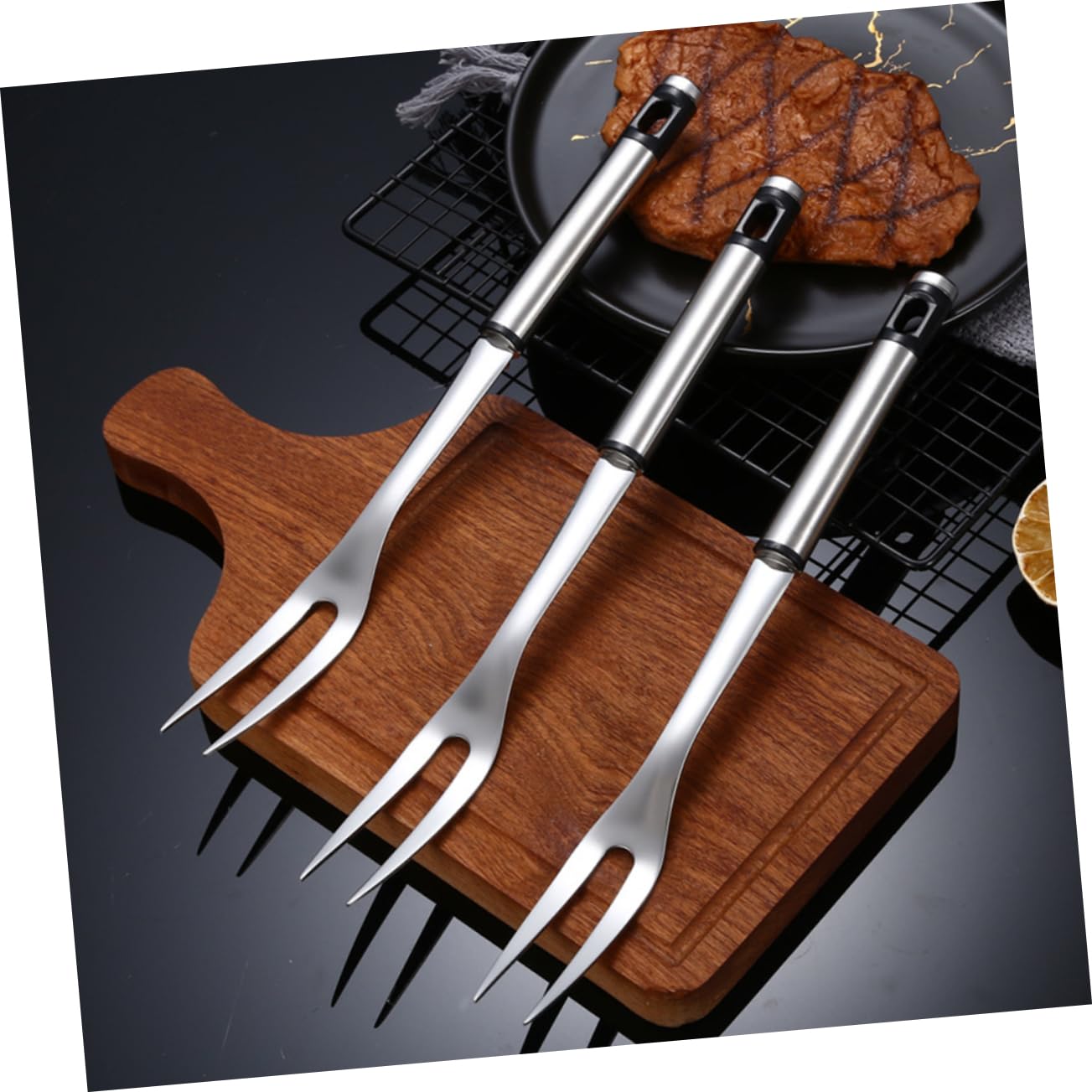 POPETPOP Stainless Steel Barbecue Forks Roasting Utensils for Grilling Sausages Bacon and Vegetables Easy to Clean Bbq Supplies for Outdoor Cooking and Camping