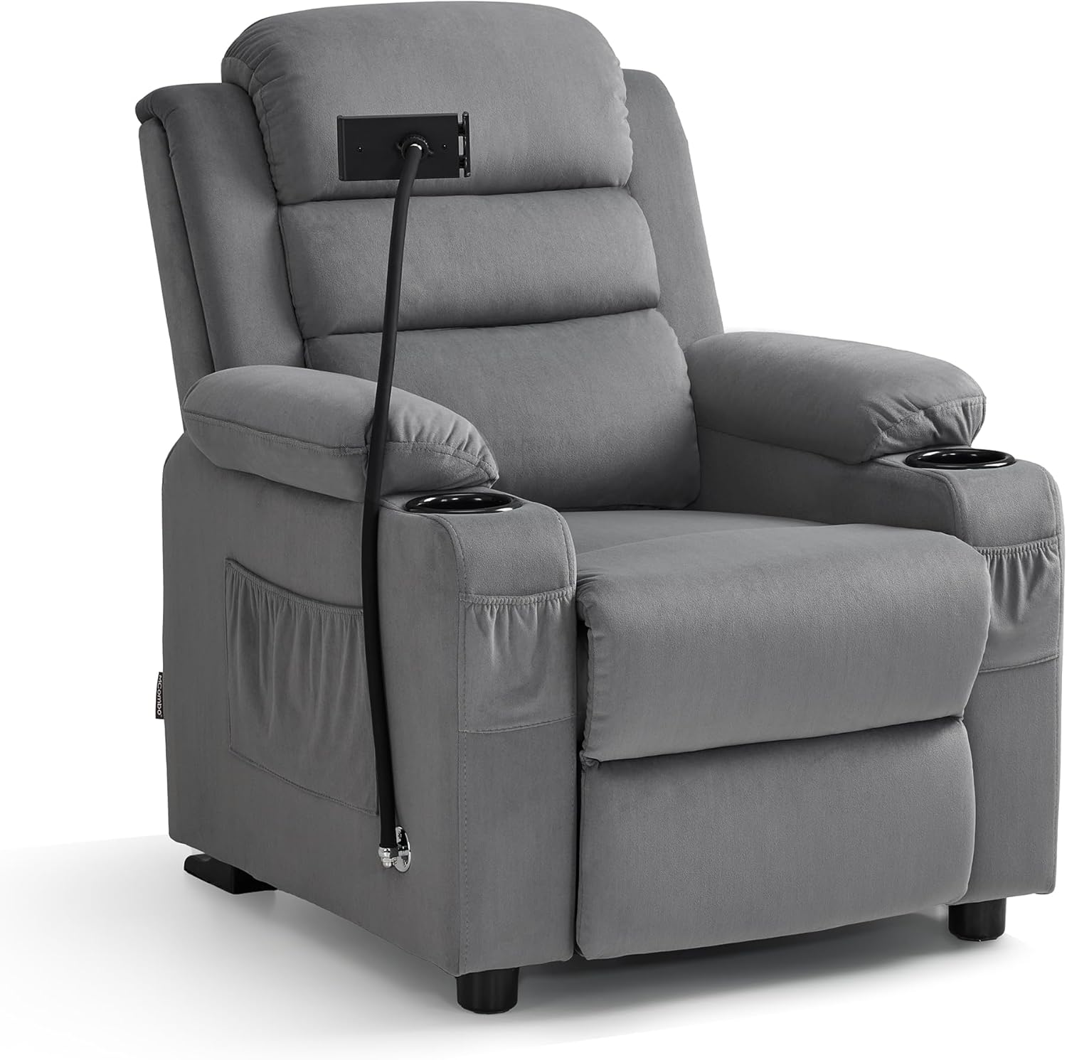 MCombo Bigger Kids Recliner for Ages 5+, Teens Recliner with iPad Stand, Child Reclining Chair with Cup Holders (Dark Grey)