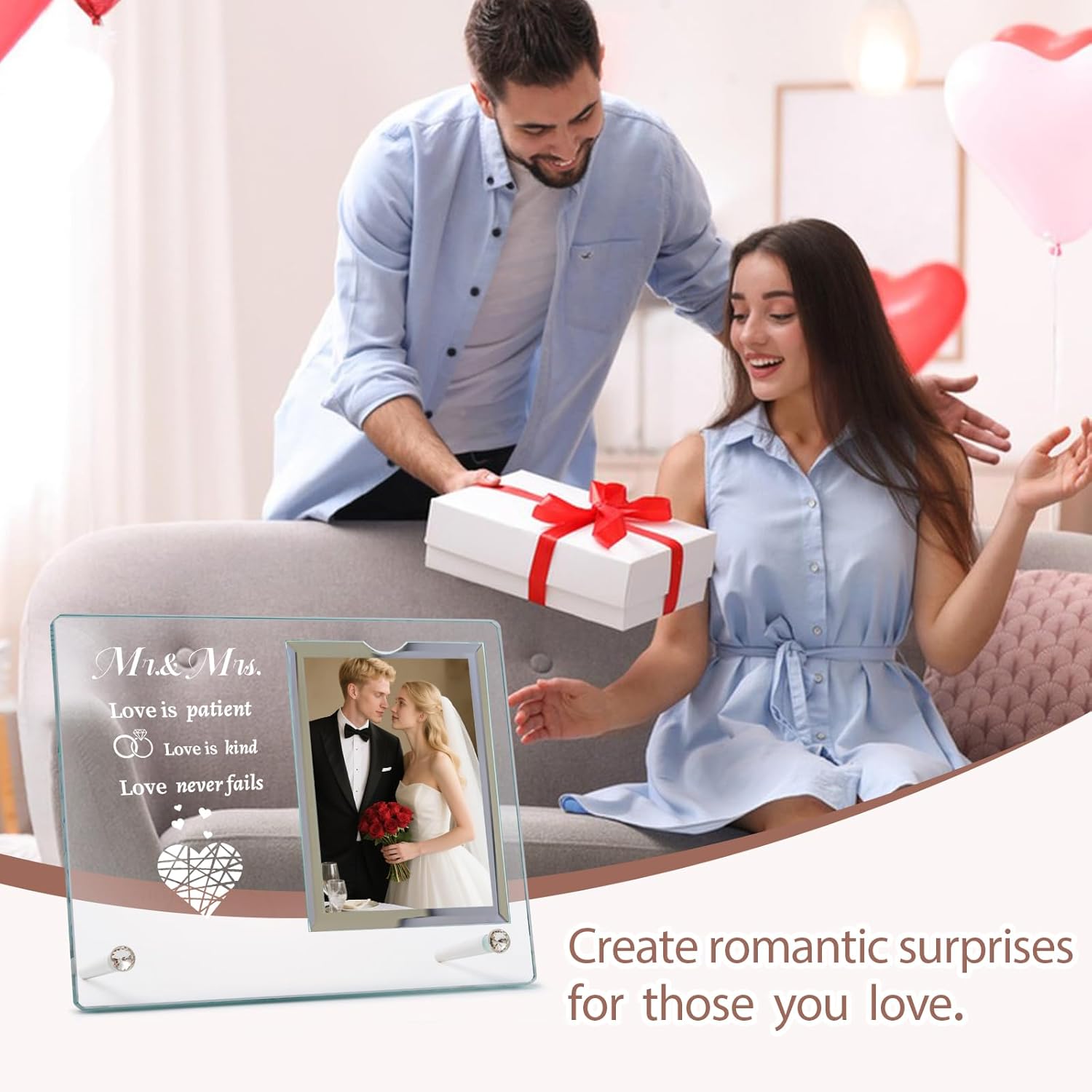 4x6 Wedding Picture Frame Wedding Gifts for Couples, Mr & Mrs Picture Frame Glass Frames Engagement Wedding Photo Frames Gifts for Bride Newlywed