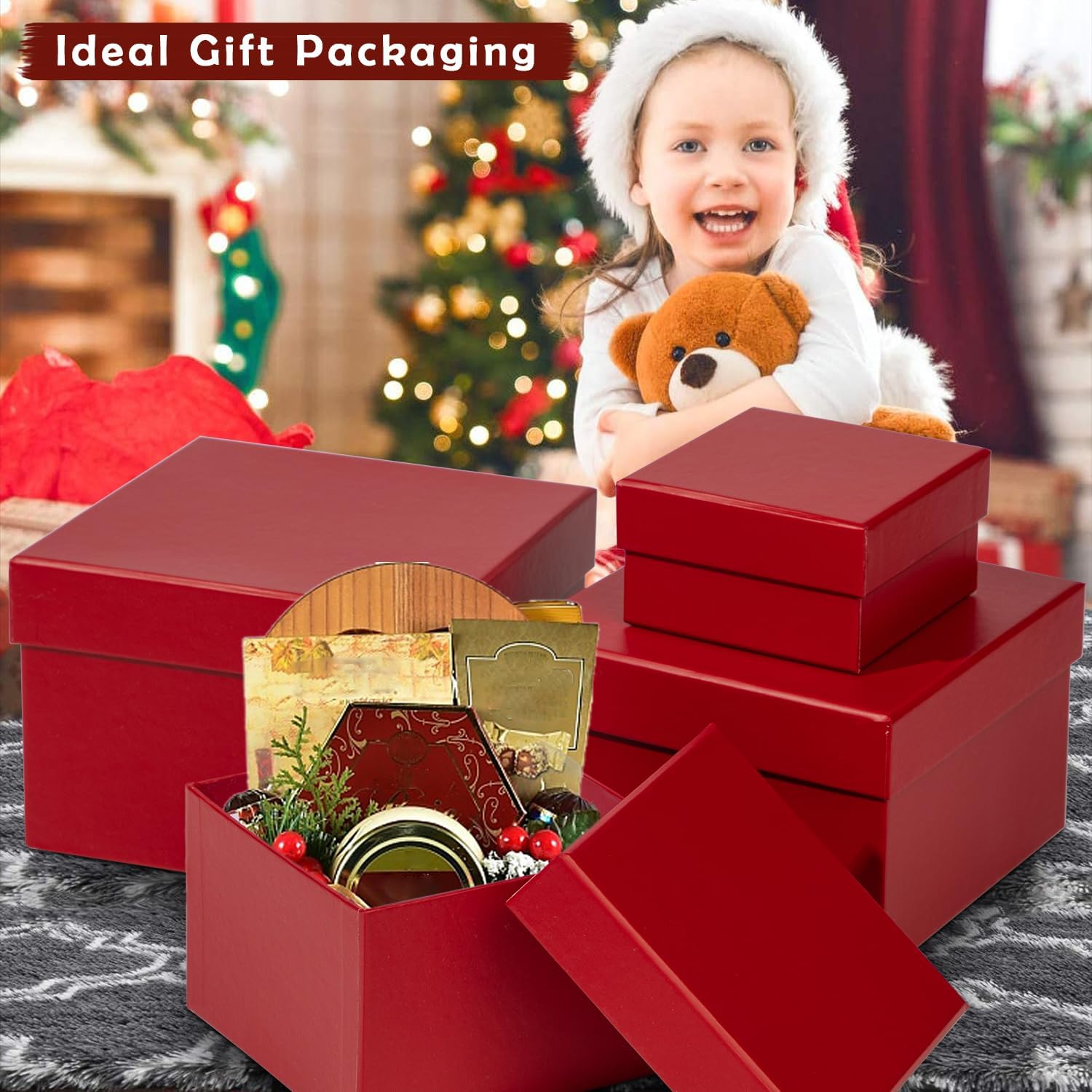 Oairse Gift Boxes for Presents Red Gift Boxes with Lids Nested Box with Lid 4 Packs Small Box Set for Bridesmaid, Proposal, Wedding, Birthday, Baby Showers image 5