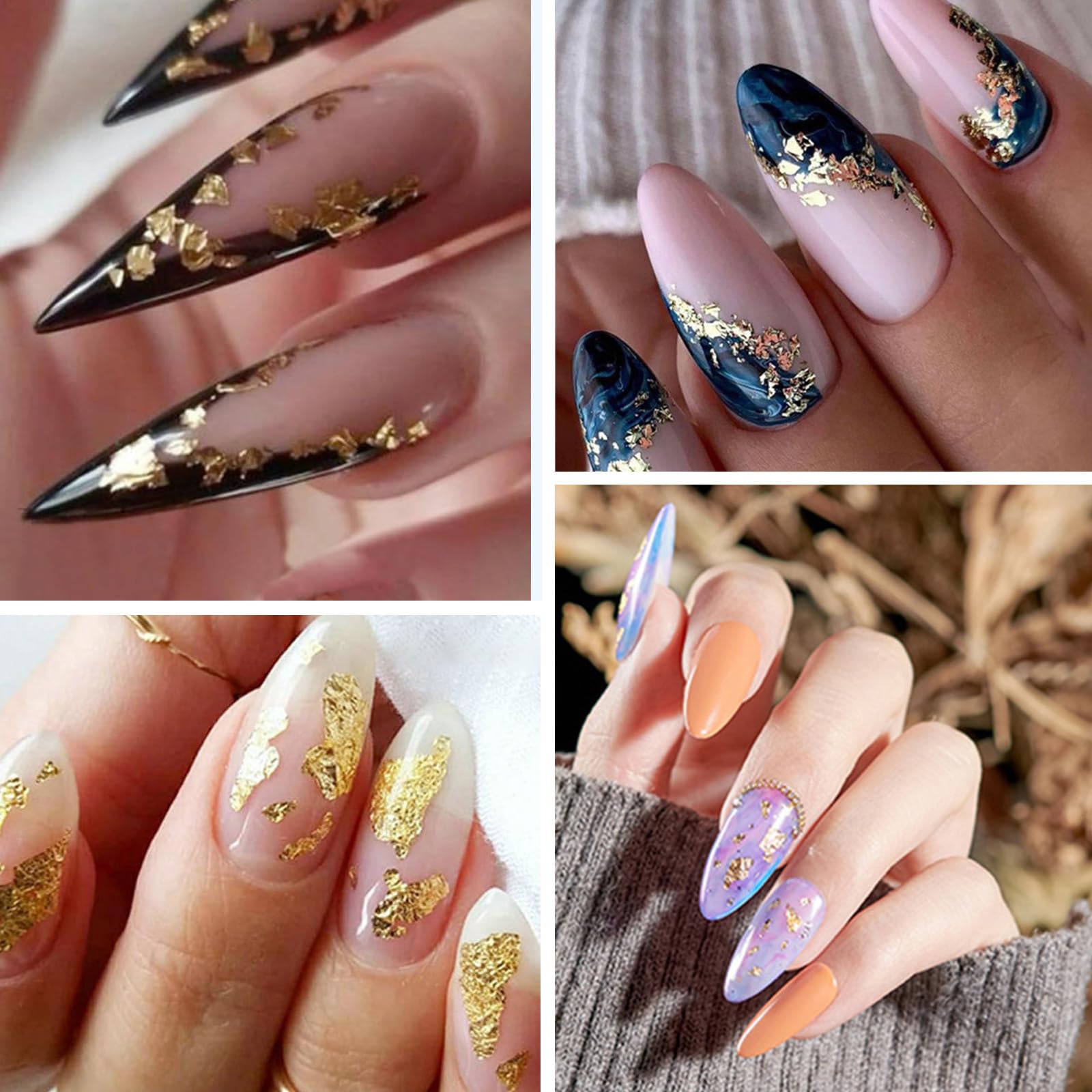 Yamobi Feuille d'or à ongles avec paillettes, 12 boîtes, pour nail art fait maison et poudre, décorations pour manucure fait maison