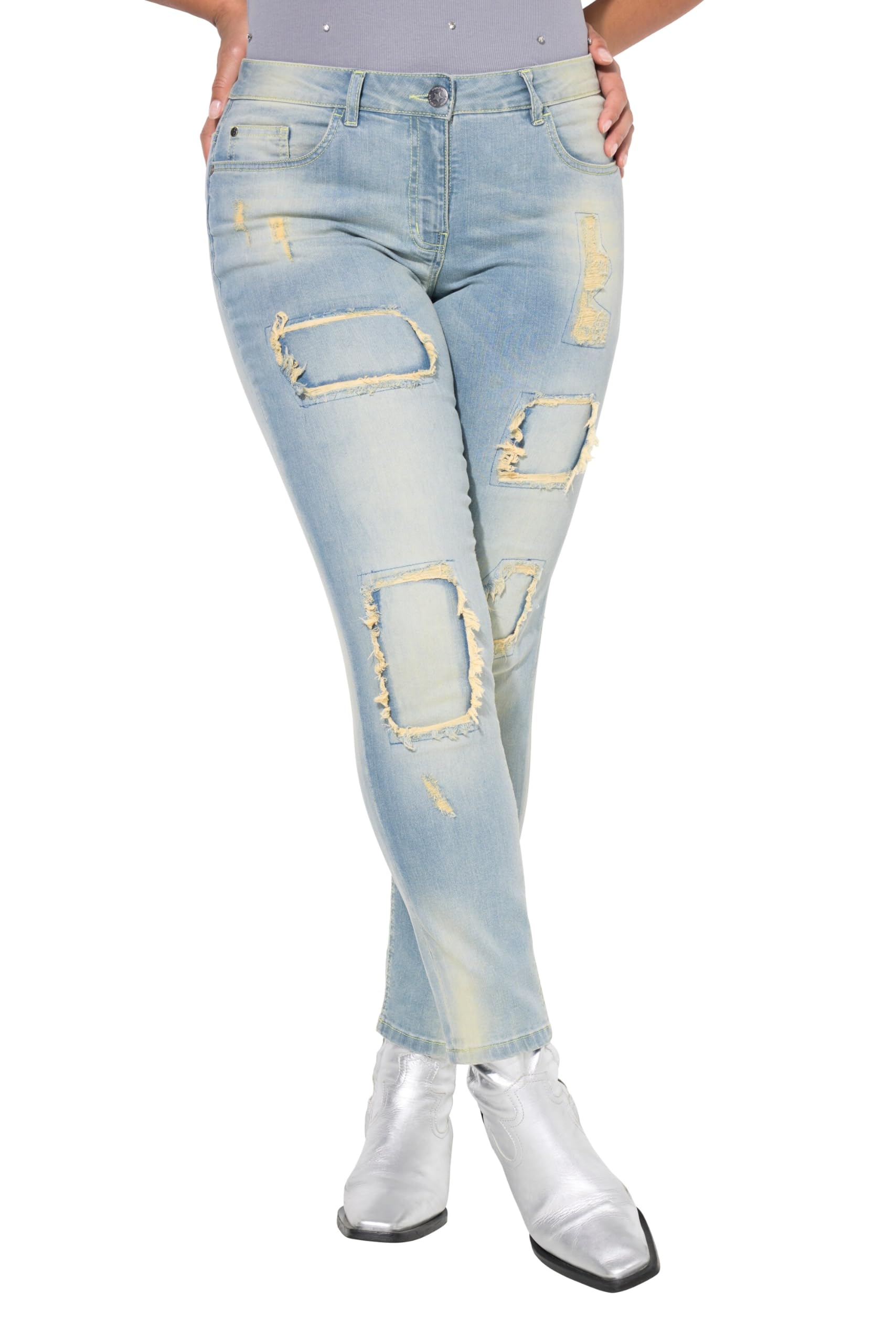 Angel of Style Damen große Größen Übergrößen Plus Size Jeans Emma, Slim Fit, Destroyed, Beiger Denim 839311