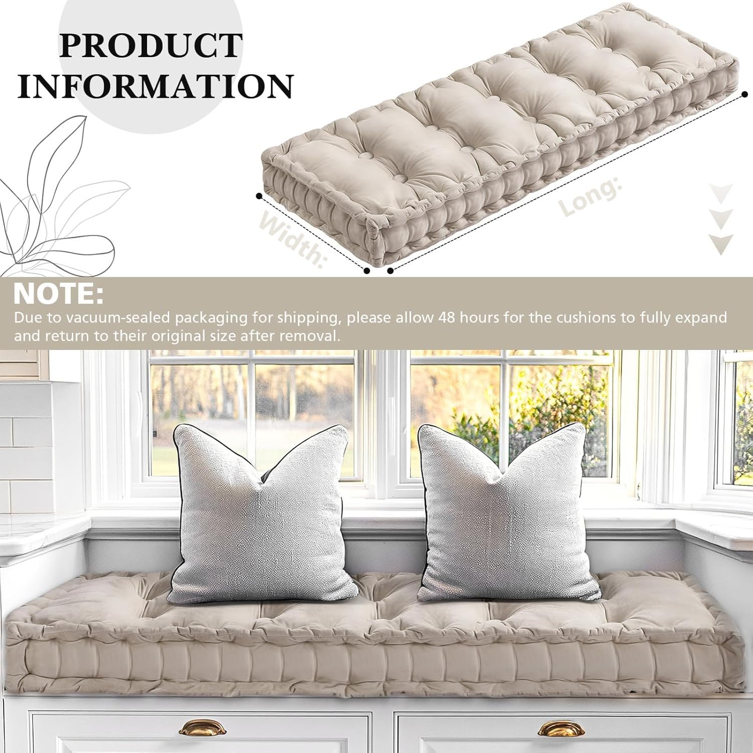Cojines a Medida para Bancos de Interior y Exterior,1 2 3 o 4 plazas Cojín Blando Antideslizante 10cm Groso Cojín Asiento Jardín Cómodo Decorativo Banco de Madera Sofa(Beige,110x50x10cm)