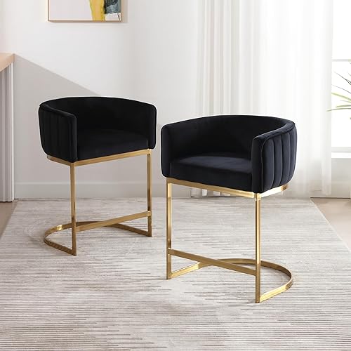 Miniatura 2 de LZAREAL Taburetes de bar modernos de altura de mostrador, taburete tapizado de terciopelo con marco de metal dorado, taburete de isla de cocina de