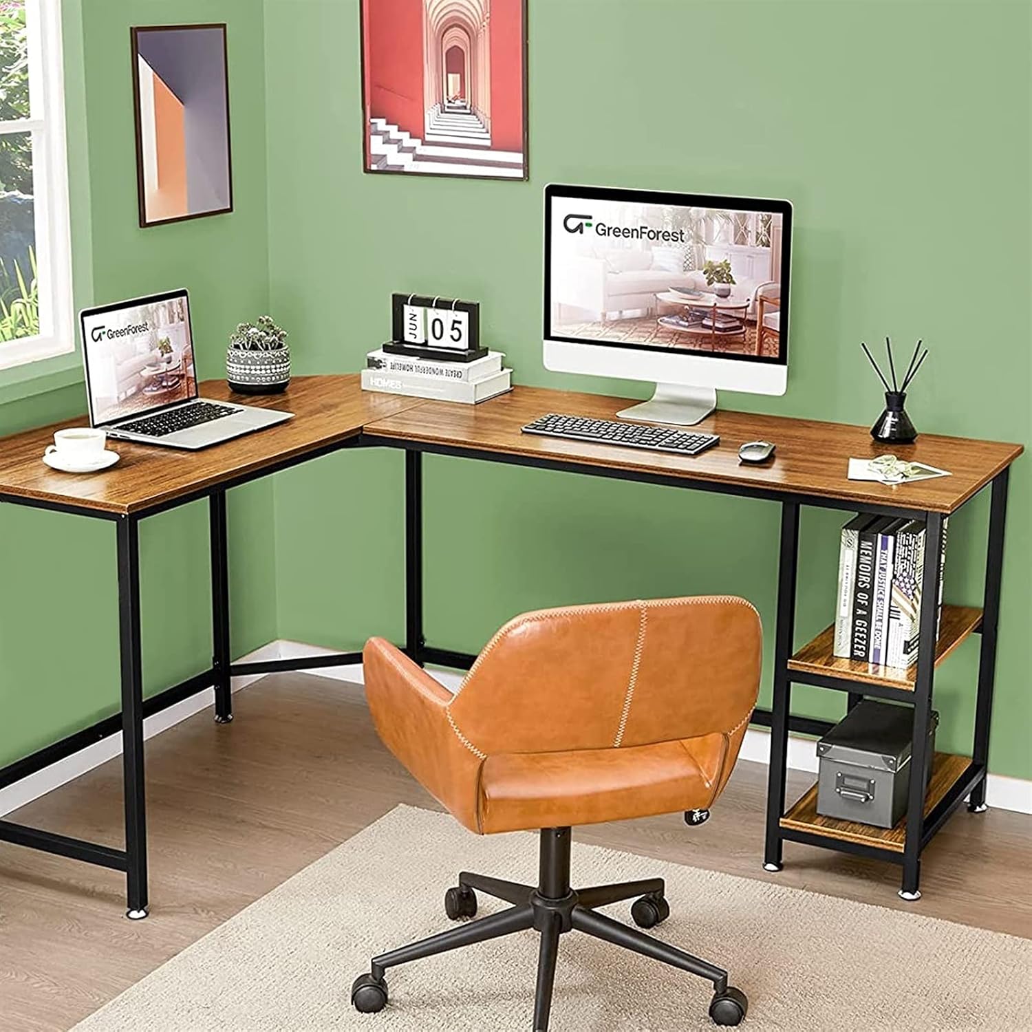 DOZOBEEDI LShaped Computer Desk, Industrial Corner Desk 2
