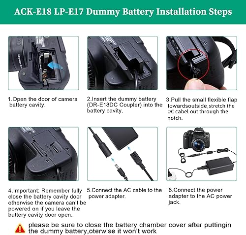Miniatura 3 de Gonine ACK-E18 T7i Fuente de alimentación continua DR-E18 Batería simulada LP-E17 Acoplador de CC Adaptador de CA para cámaras Canon EOS Rebel RP
