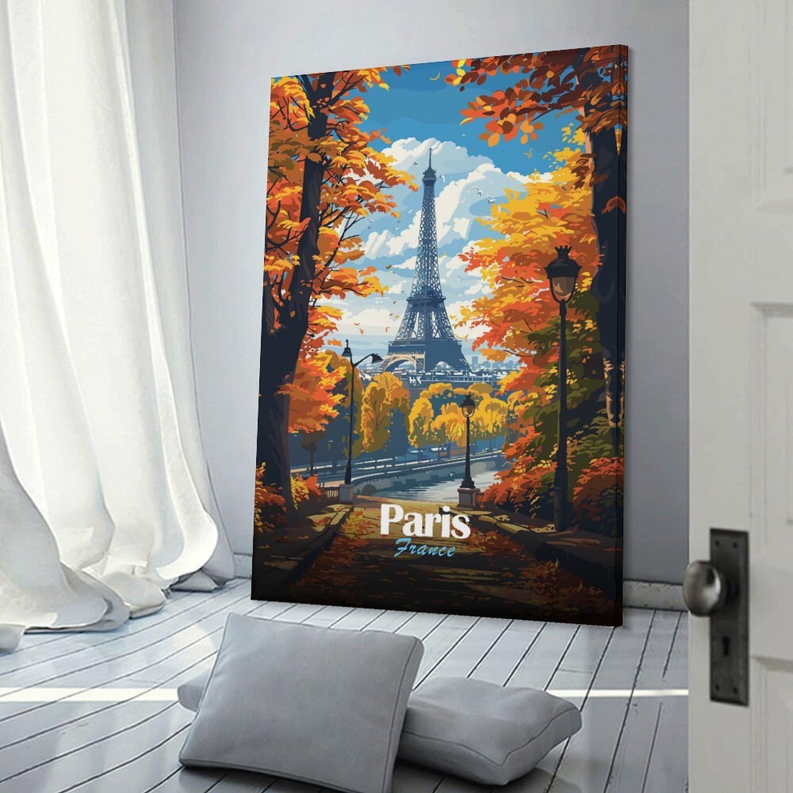 Eiffel Tower Autumn View Wall Art Print, 24x36inch(60x90cm), for Bedroom Decor, Cosy Corners Or Studios, Decorative Wall Art for Cosy Rooms