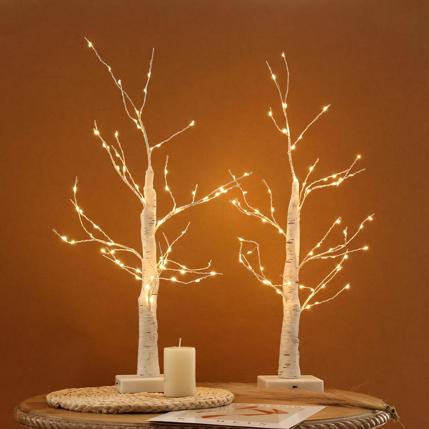 CEWOR Set of 2 2FT Lighted Birch Tree for Tabletop Birch Christmas Tree