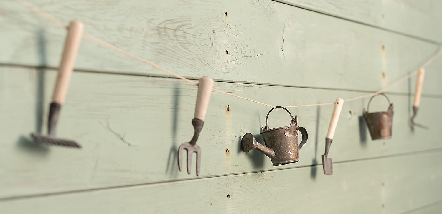 Potty Feet Daisy n Jack Handmade Decorative Garden Tools Potting Shed Gardland Set 1 - Produced from Sustainably Sourced Yam Wood and Recycled Metal