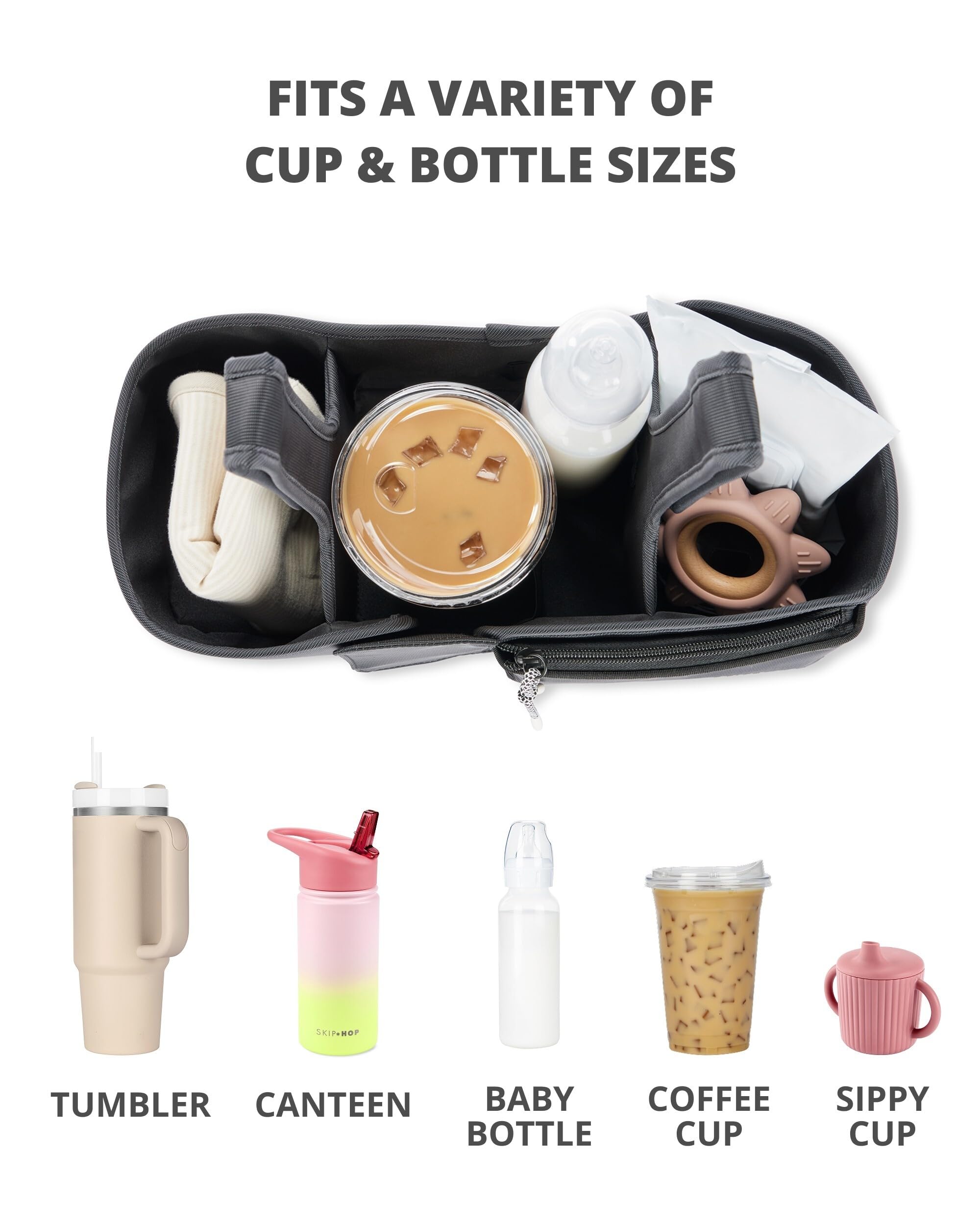 Skip Hop Organizer universale per passeggino, con cinghie regolabili, alette magnetiche e design convertibile che si adatta a bicchieri da 1,18 l, avena