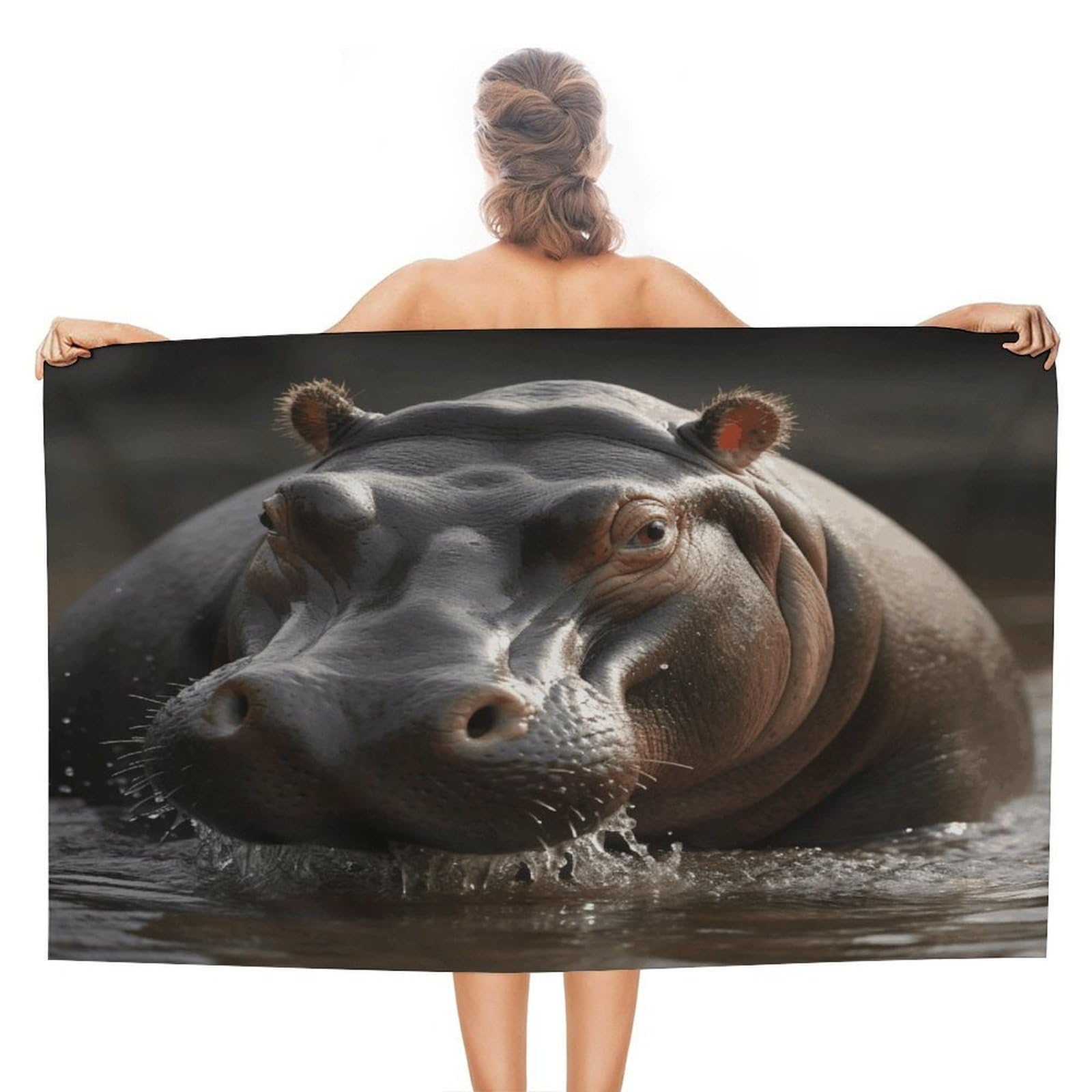 VstaDank Hippo Beach Towels Super Absorbent Soft Lightweight Towel Large Stylish Swim Pool Towels Quick-Dry Oversize Bath Towel Travel Blankets for Adult Vacation&Gift