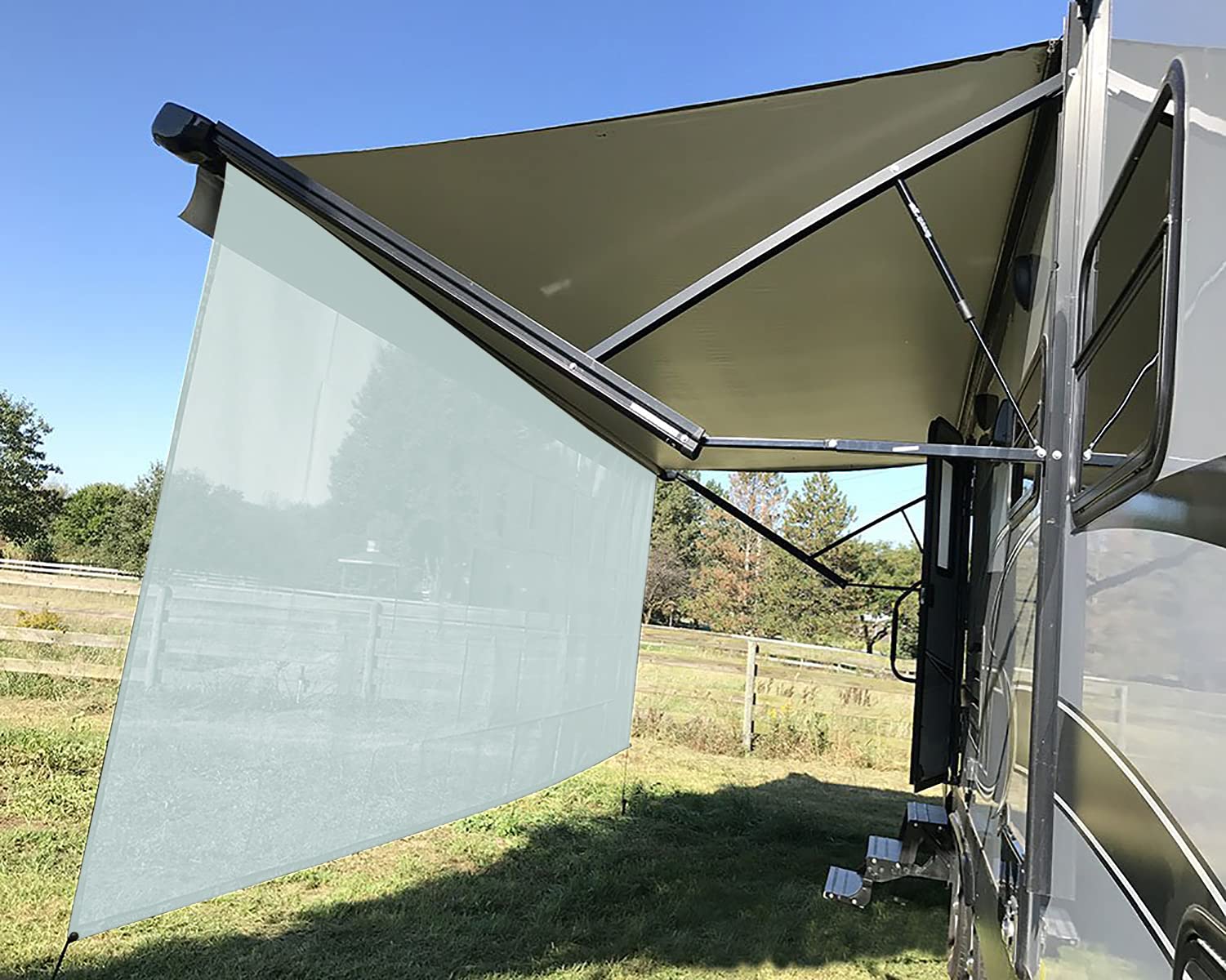 Tentproinc RV Awning Sun Shade 8' X 10' 3'' Gray Mesh Screen Sunshade UV Blocker Complete Kits - 3 Years Limited Warranty - Image 2