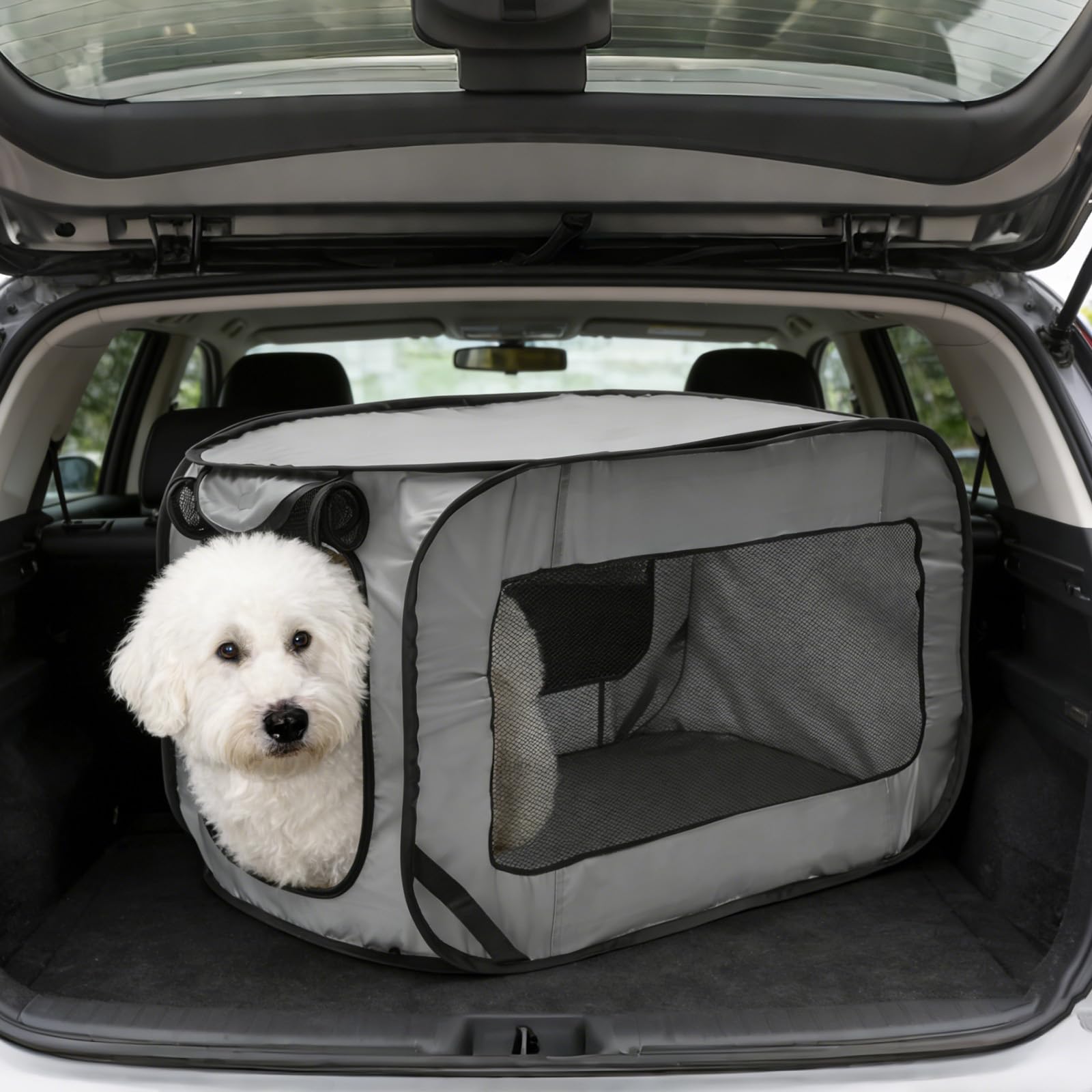 Caisse de Transport pour Chien Parc Pliable Cage Portative Clôture pour Animaux de Compagnie en Tissu Oxford Imperméable Plaqué Respirant pour Animaux Chien Chat Rongeur (Gris)