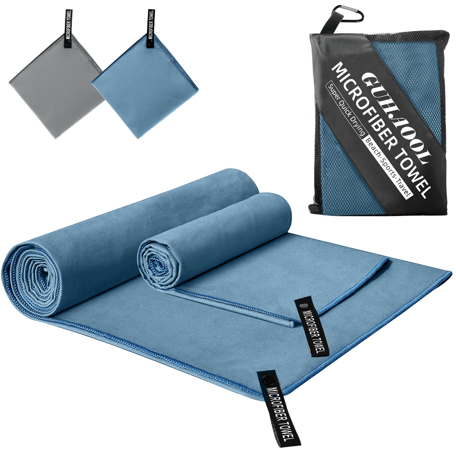 Lot De 3 Serviettes Microfibre - 180x80cm + 2x80x40cm - Séchage Rapide - Bleu Marine
