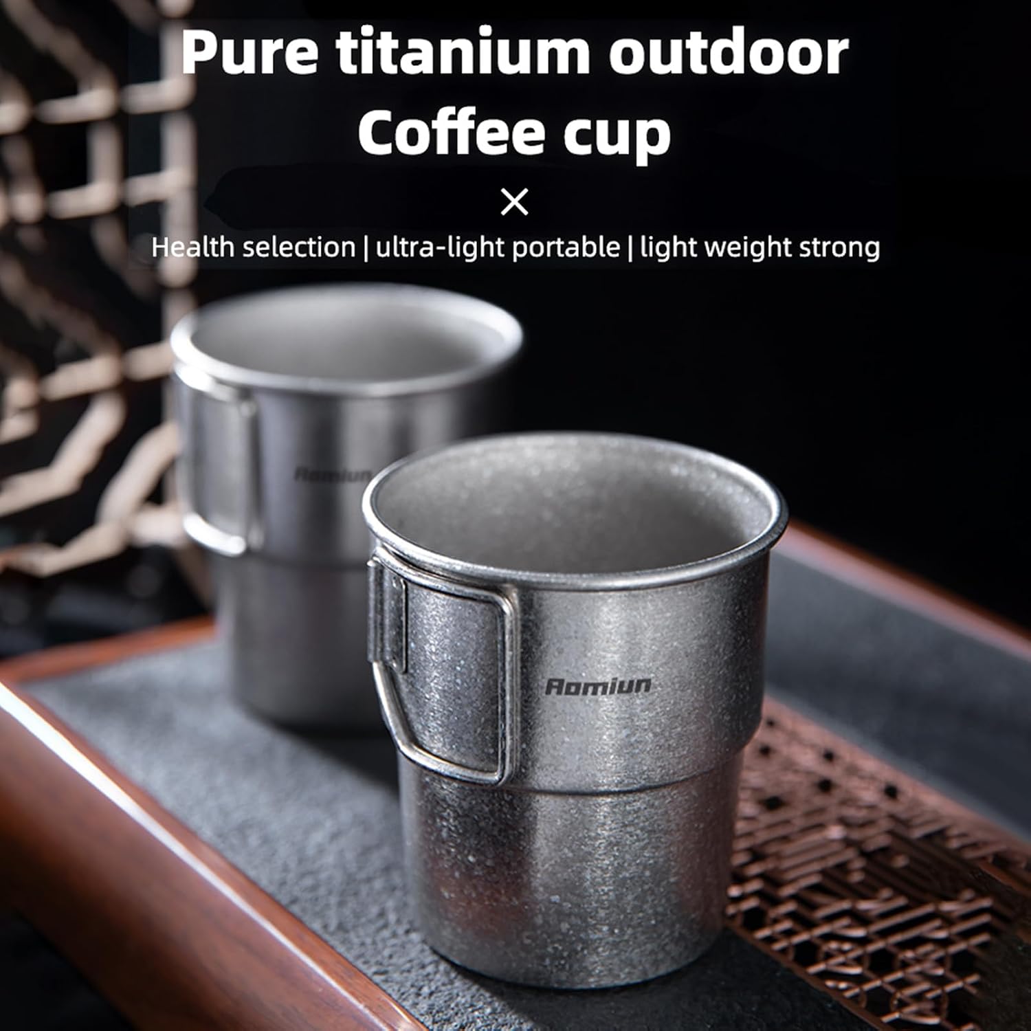 Titanium Mug, 300ml 10oz Camping Coffee Cup with Foldable Handle, Lightweight Camp Mug Water Cup Portable Camping Titanium Cup for Outdoor Backpacking Hiking Travelling Picnic