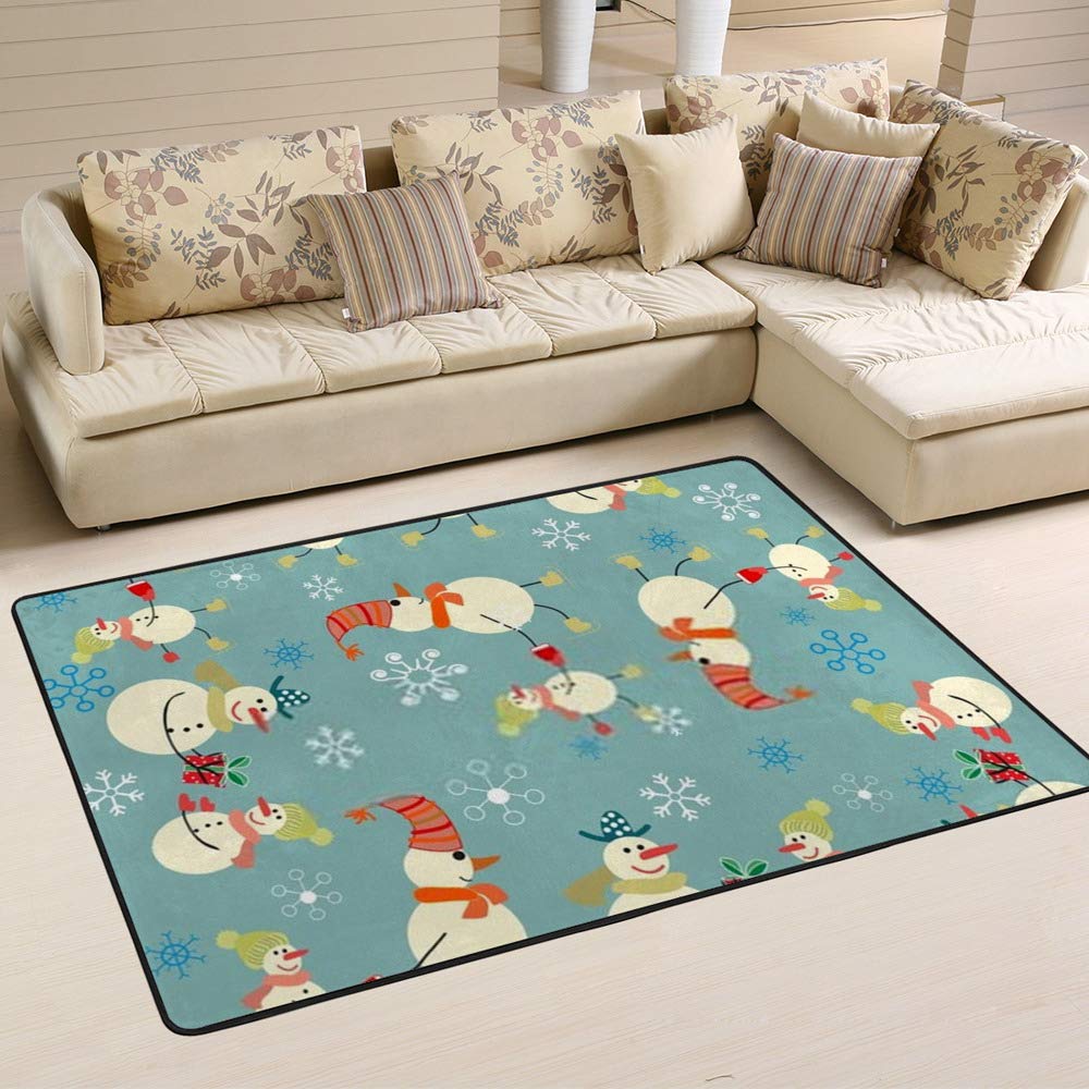 Tapis de Noël au salon : créez un coin cosy avec ce modèle bonhomme de neige bleu