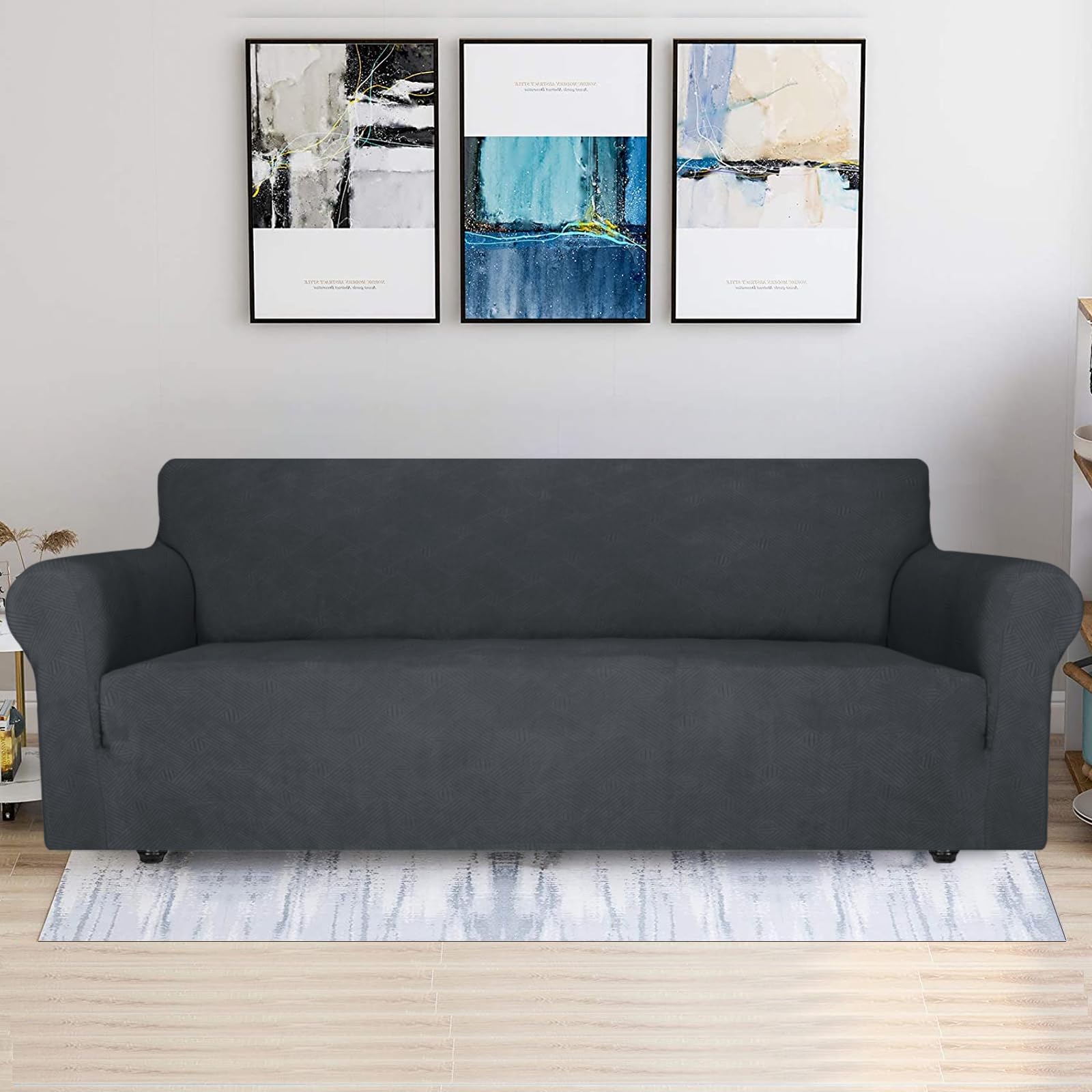 Ystyle Copridivano 4 Posti Con Braccioli, Copri Divano Antigraffio Gatto, Copridivani Elasticizzato, Pesante Inverno Copri Divani, Fodera Divano Antimacchia Lavabile Antiscivolo, Grigio Scuro