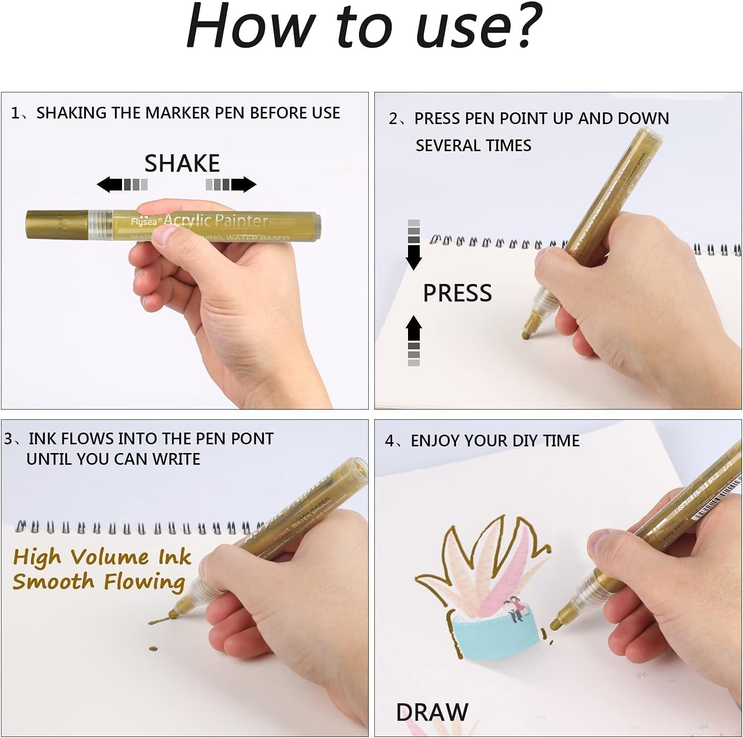 FEELHIGH Acrylic Permanent Paint Marker Pen Medium For Art Rock Painting, Stone, Wood, Canvas, Glass, Metal, Ceramic, Tire, Graffiti, Paper, Drawing, Highlight Water-Based Paint Sets (Gold) 1