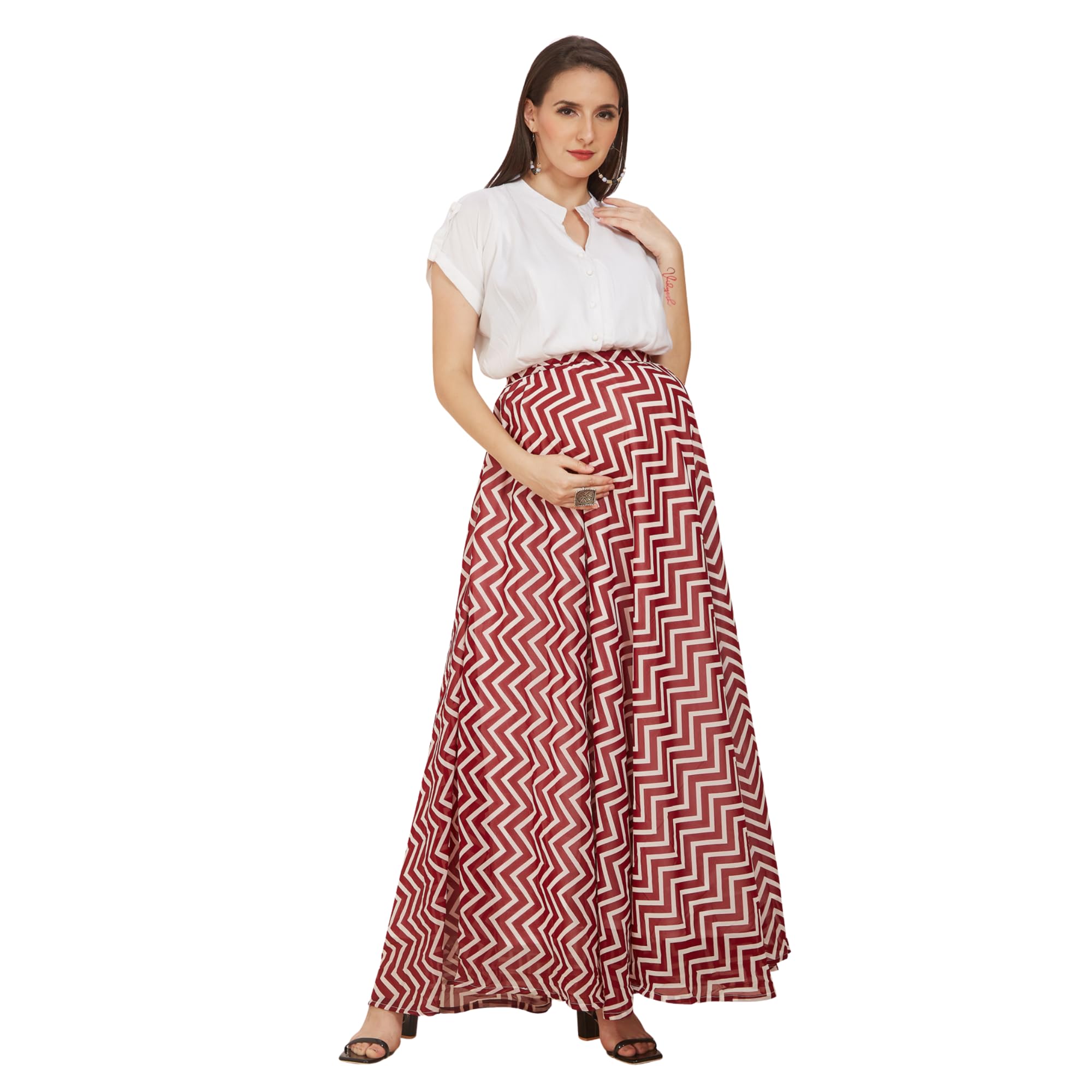 Maroon Rayon Georgette Maternity Dress-picture-29