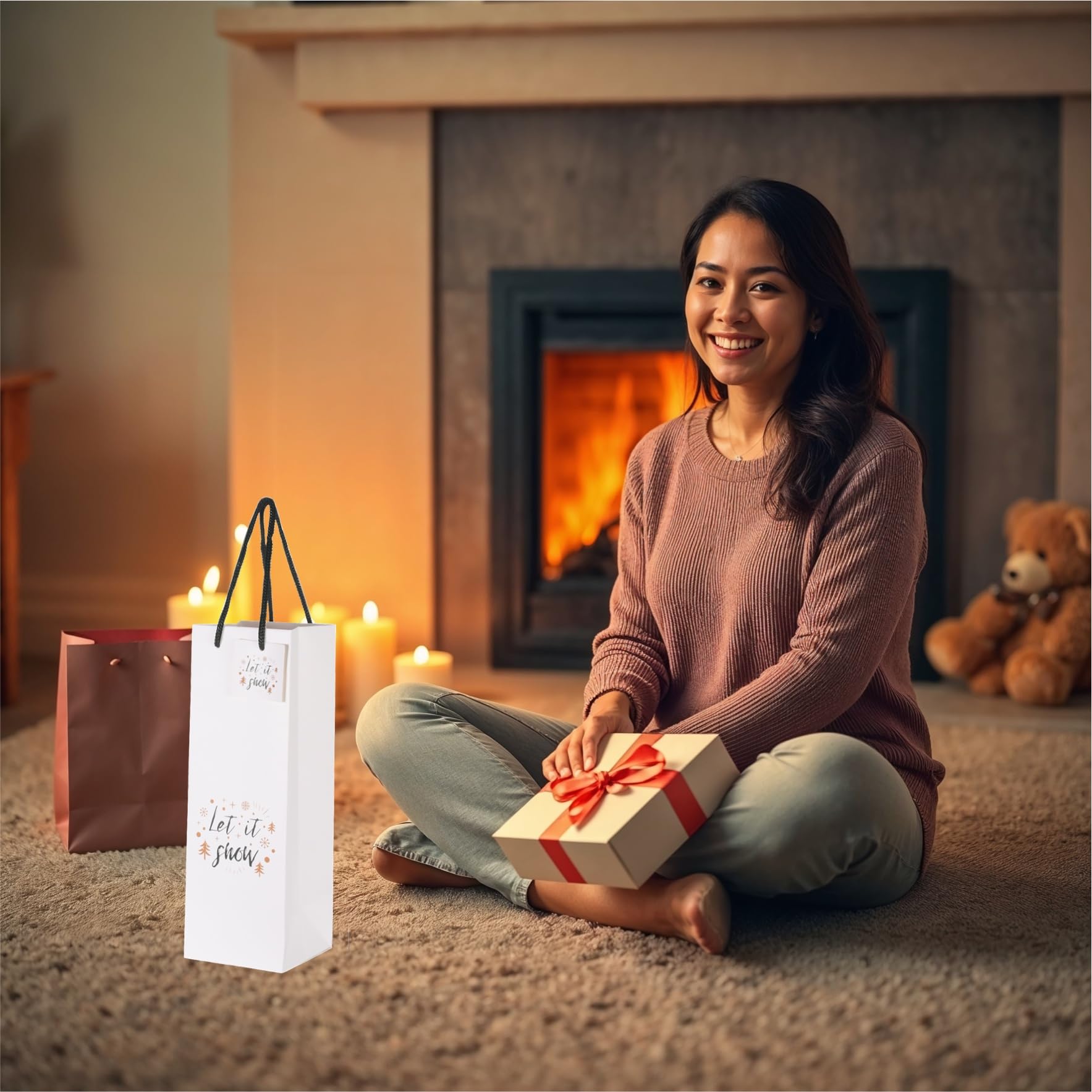 72x XXL Flaschentüten Weihnachtstaschen Bootle Bag Flaschen Weihnachten Geschenktüten Weihnachtstüte Geschenktaschen für Weintragetasche & Weintüte