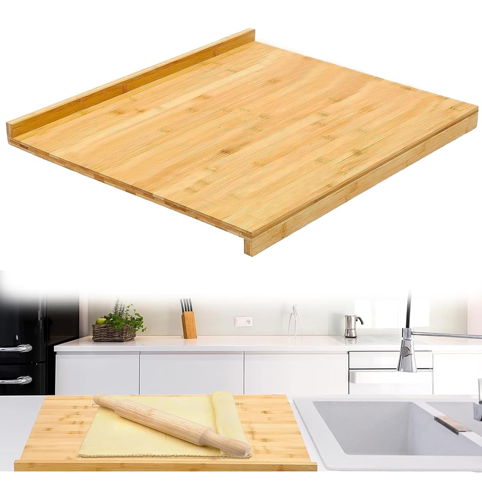Bambus 50 x 41 cm – dwustronna deska do ugniatania ciasta, cięcia, pieczenia, blatu kuchennego, uniwersalna mata do pieczenia z ogranicznikiem krawędzi