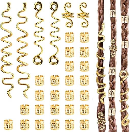 31 Pieces Gold Hair Locs, Adjustable Hair Rings and Charms for Dreadlocks Braids, Metal Hair Clips, Beads Clip Decorations...