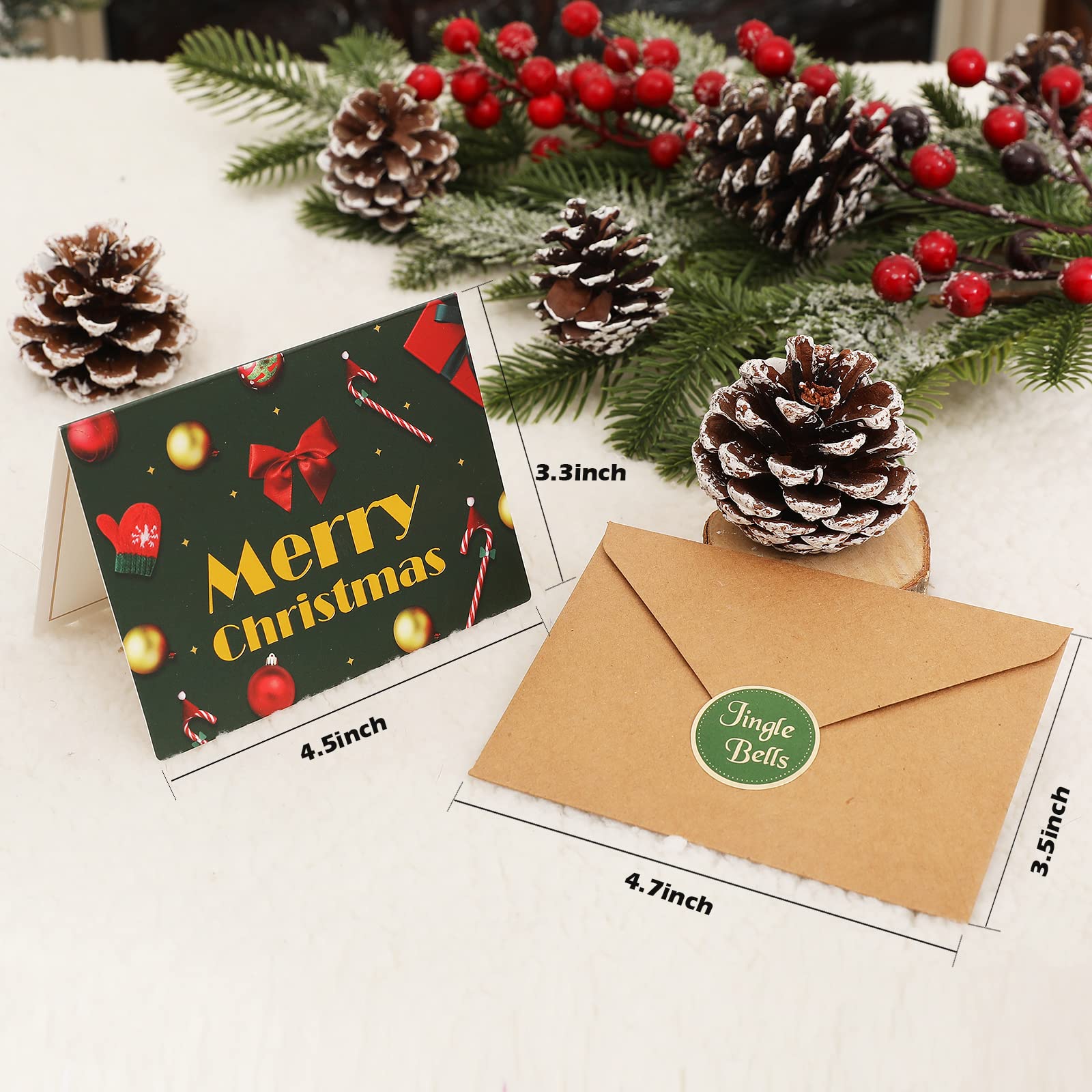 ADARRO Paquete De 24 Tarjetas De Felicitación De Feliz Navidad Con Sobres Y  Calcomanías, 3.3 X, image size:1600x1600