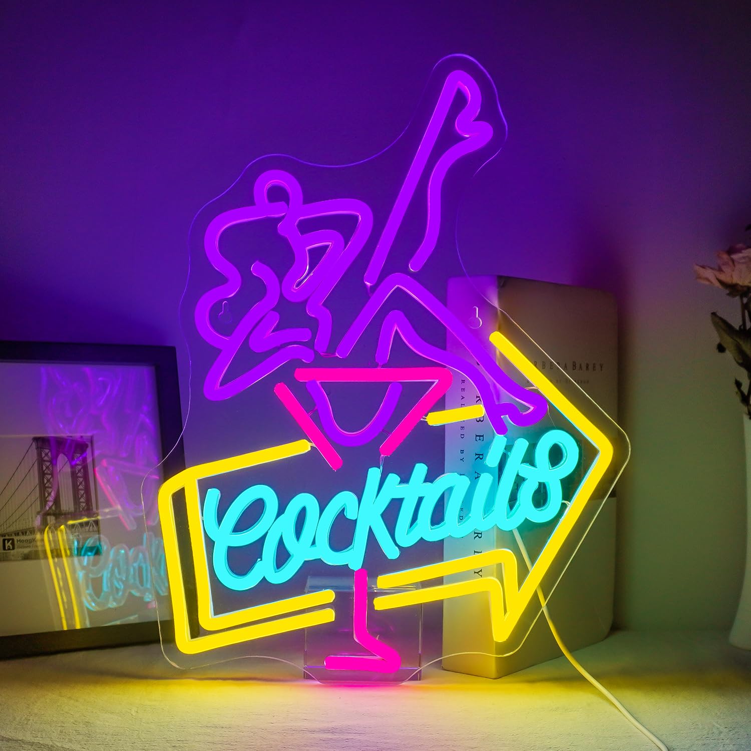 ineonlife Enseigne Néon Cocktail Lady Dimmable Enseignes Néon à Leds Colorées Bar Femmes Lumières Néon pour Décoration Murale pour Home Bar Cart Summer Beach Restaurant Man Cave Beer Cafe