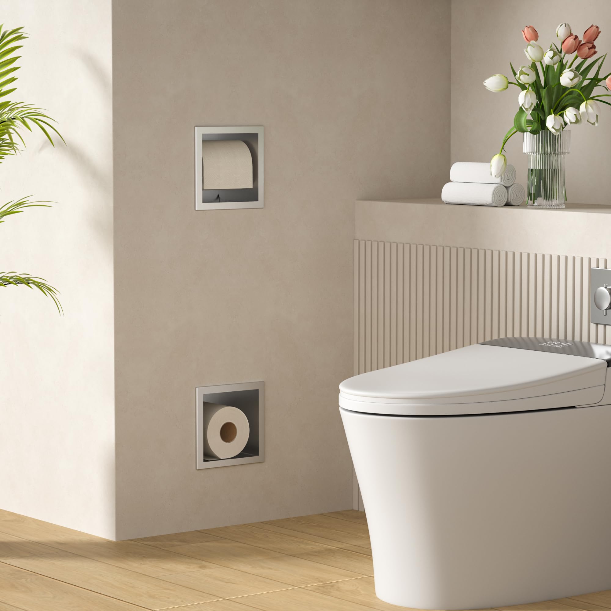 Unterputz Toilettenpapierhalter 74×20.8×14cm,Edelstahl KloPapierhalter für Toilettenpapier Aufbewahrung,Unterputz-Schrankmodul für Toilette,Silber