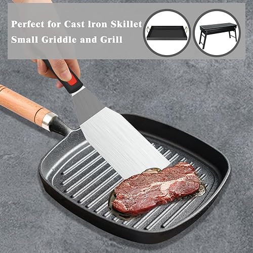 Miniatura 5 de POTWIY Espátula de acero inoxidable, paquete de 4 espátulas pequeñas de metal para uso en cocina, juego de espátulas de hamburguesas resistentes