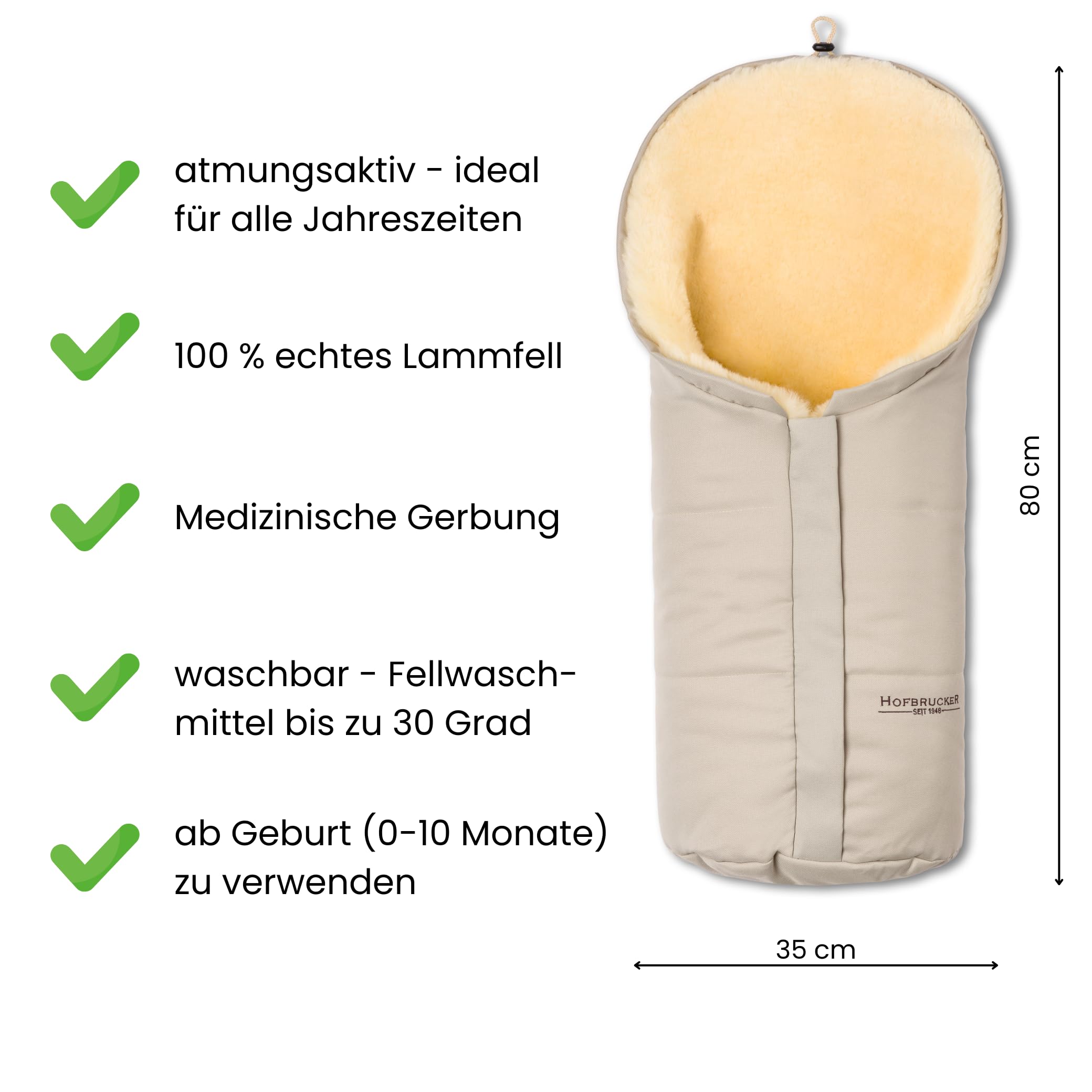 Hofbrucker Lammfell-Fußsack Eskimo Winterfußsack echtes Lammfell wind- & wasserabweisend Made in Germany