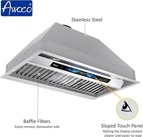 Miniatura 5 de Awoco Campana extractora de acero inoxidable integrada de 30 pulgadas, campana de cocina con ventilador de escape de 4 velocidades, voz, gesto,
