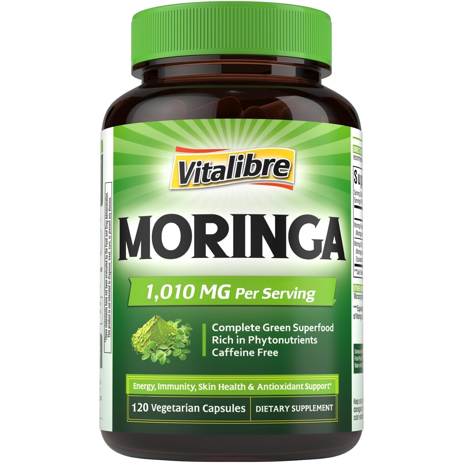 Moringa 1,010 mg, Maximum Potency, Complete Green Superfood, Rich in Antioxidants, No Gluten & Caffeine, Non-GMO, Energy, Immune, Gut & Skin Health, 90 Vegan Capsules — Amazon image 9