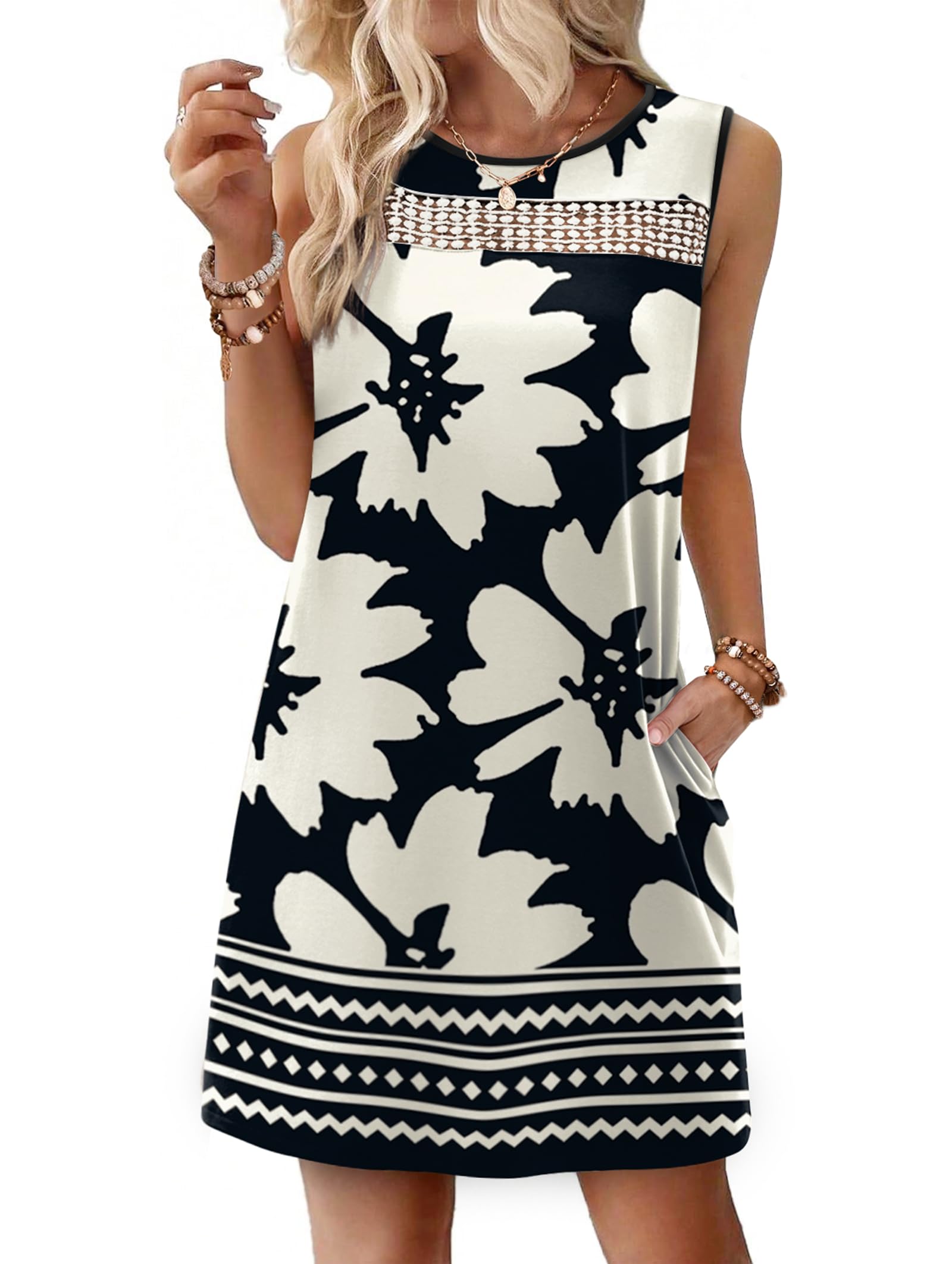 WIHOLL Summer Dresses for Women 2026 Beach Vacation Spring Fashion Clothing Lace Mini Tank Dress with Pockets