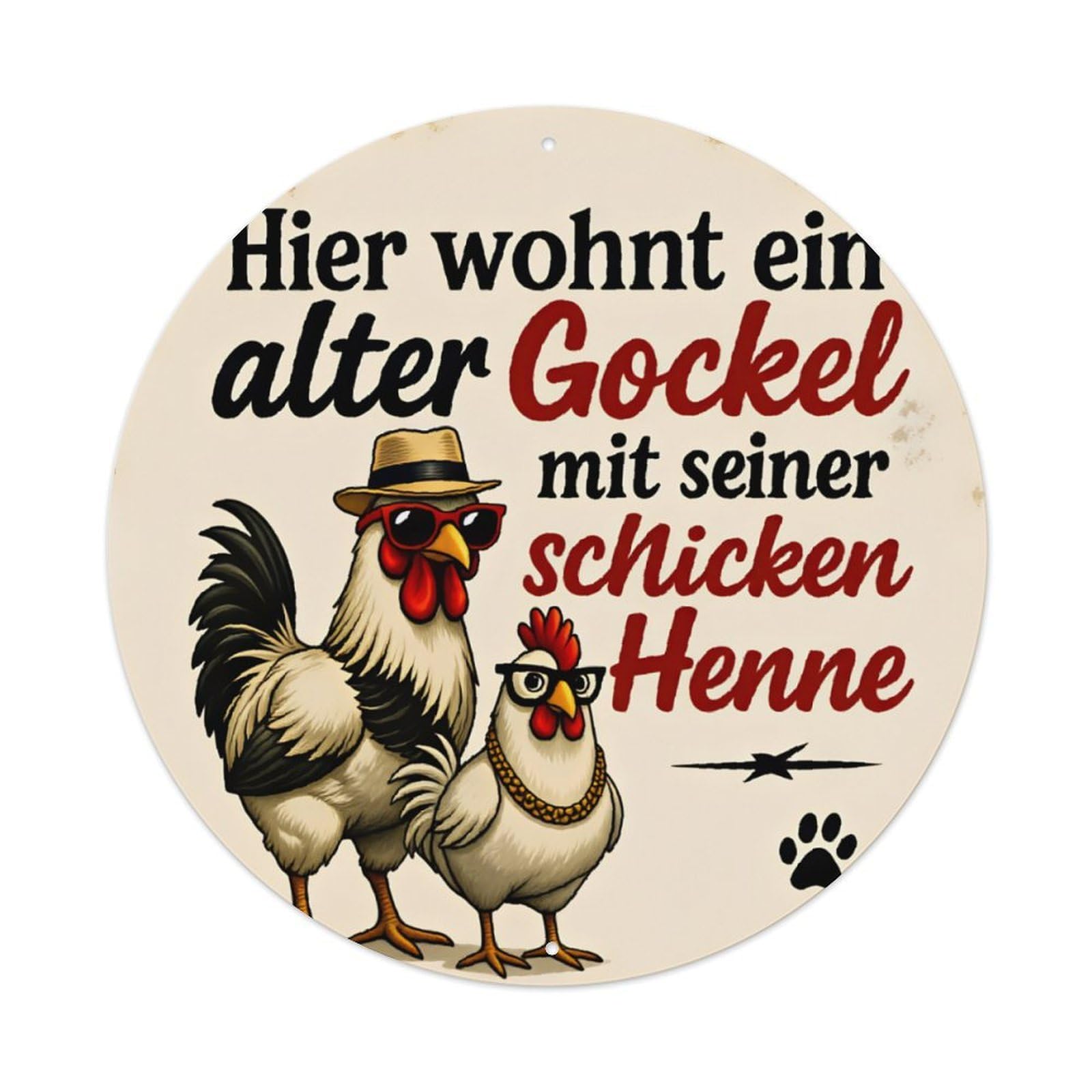 German Funny Rooster Couple Vintage Door Sign Vintage Aluminium Metal Sign, Retro Wall Decor for Home, Bar, Garage & Farmhouse 20x20cm