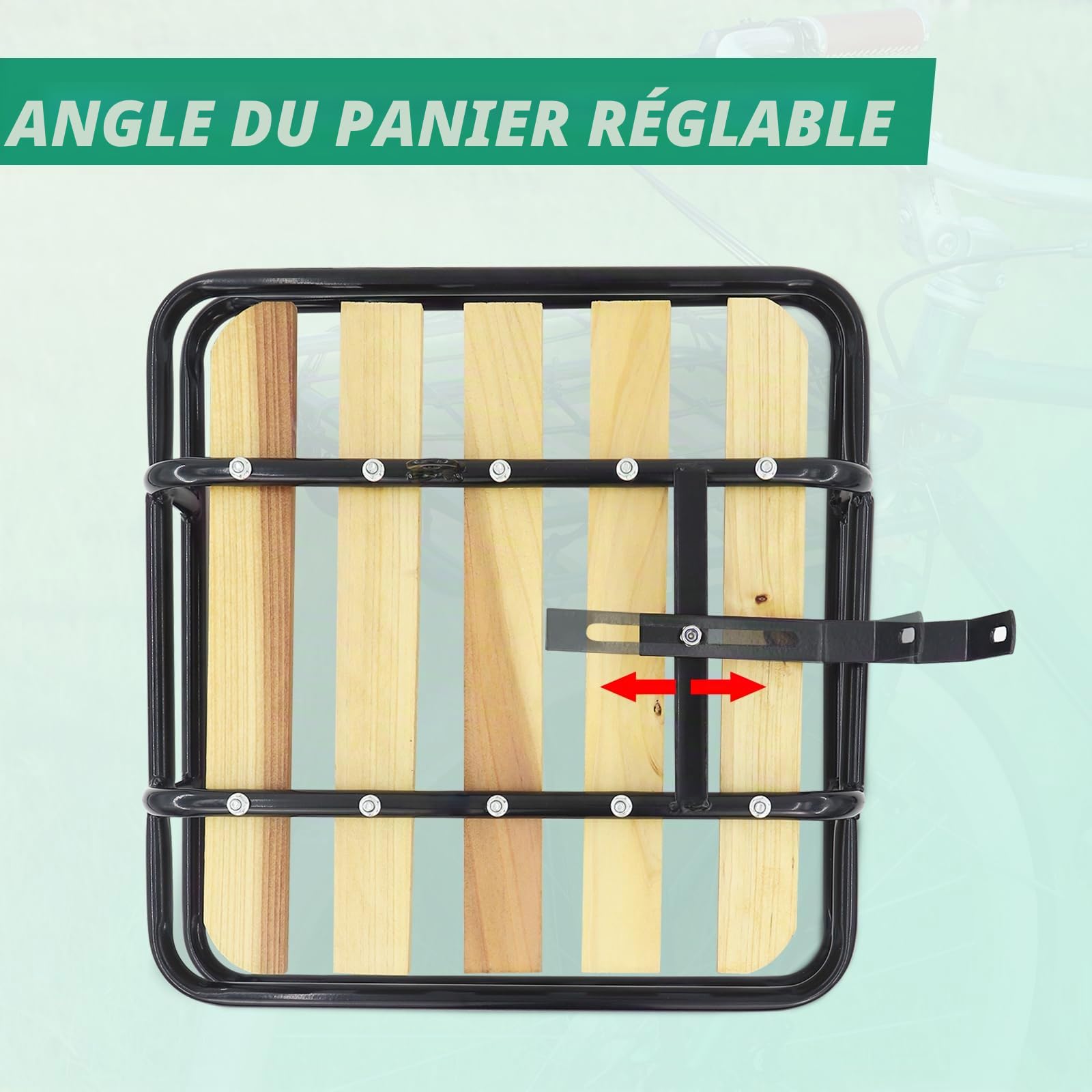 ZUKKA Panier de vélo avant en acier durable avec bois, hauteur réglable, pliable, facile à installer, capacité de 15 kg, convient à la plupart des vélos
