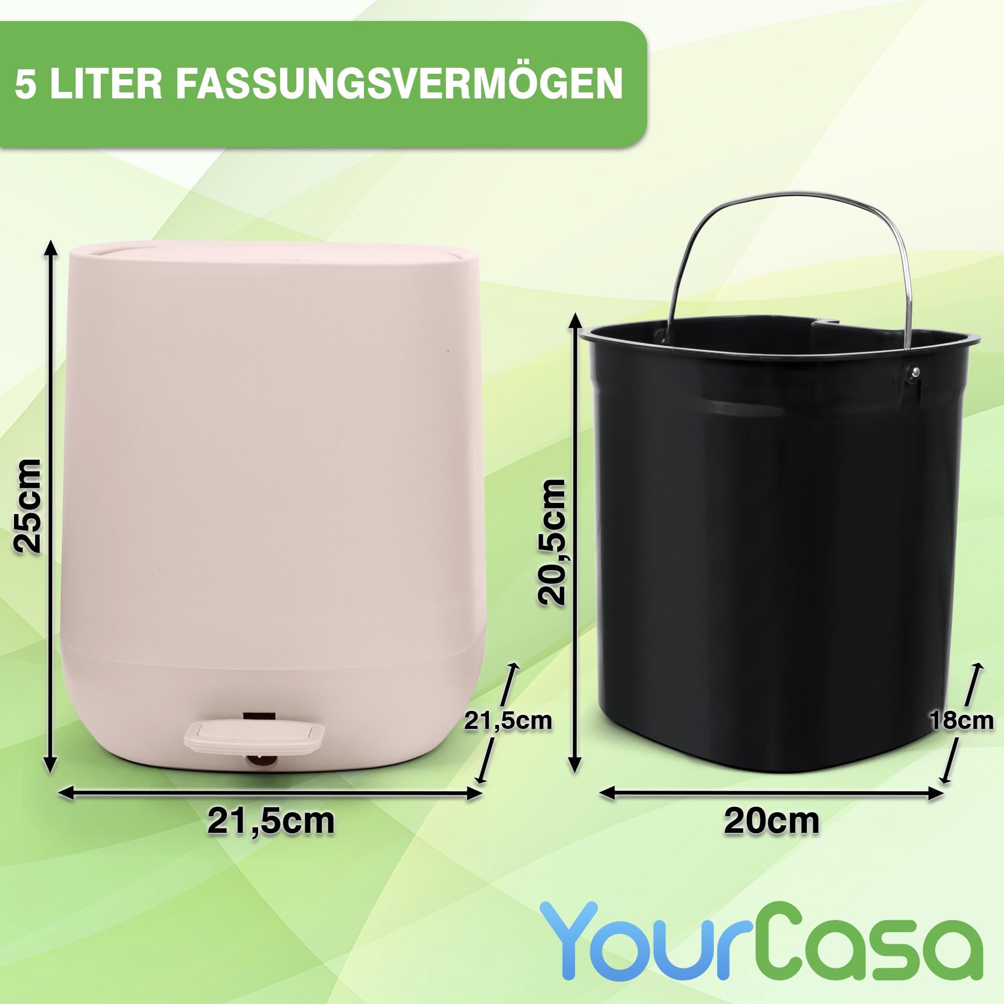YourCasa® Prullenbak voor in de badkamer, 5 liter, elegant design, kleine vuilnisemmer, cosmetica-emmer, badkamervuilnisemmer met deksel en softclose, afvalemmer badkamer, toilet, uitneembare