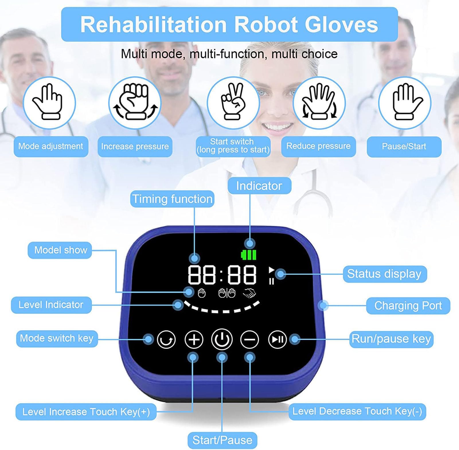 Rehabilitación Guantes de Robot para la función de los Dedo y la Mano Rehabilitación, para la Artritis Cerebral de Artritis de hemiplejia de hemiplejía(Size:M,Color:Mano Izquierda)