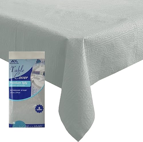 Dozobeede Paquete de 6 manteles desechables de 3 capas de papel y plástico, 54 x 108 pulgadas, manteles rectangulares para comedor, fiesta, exterior